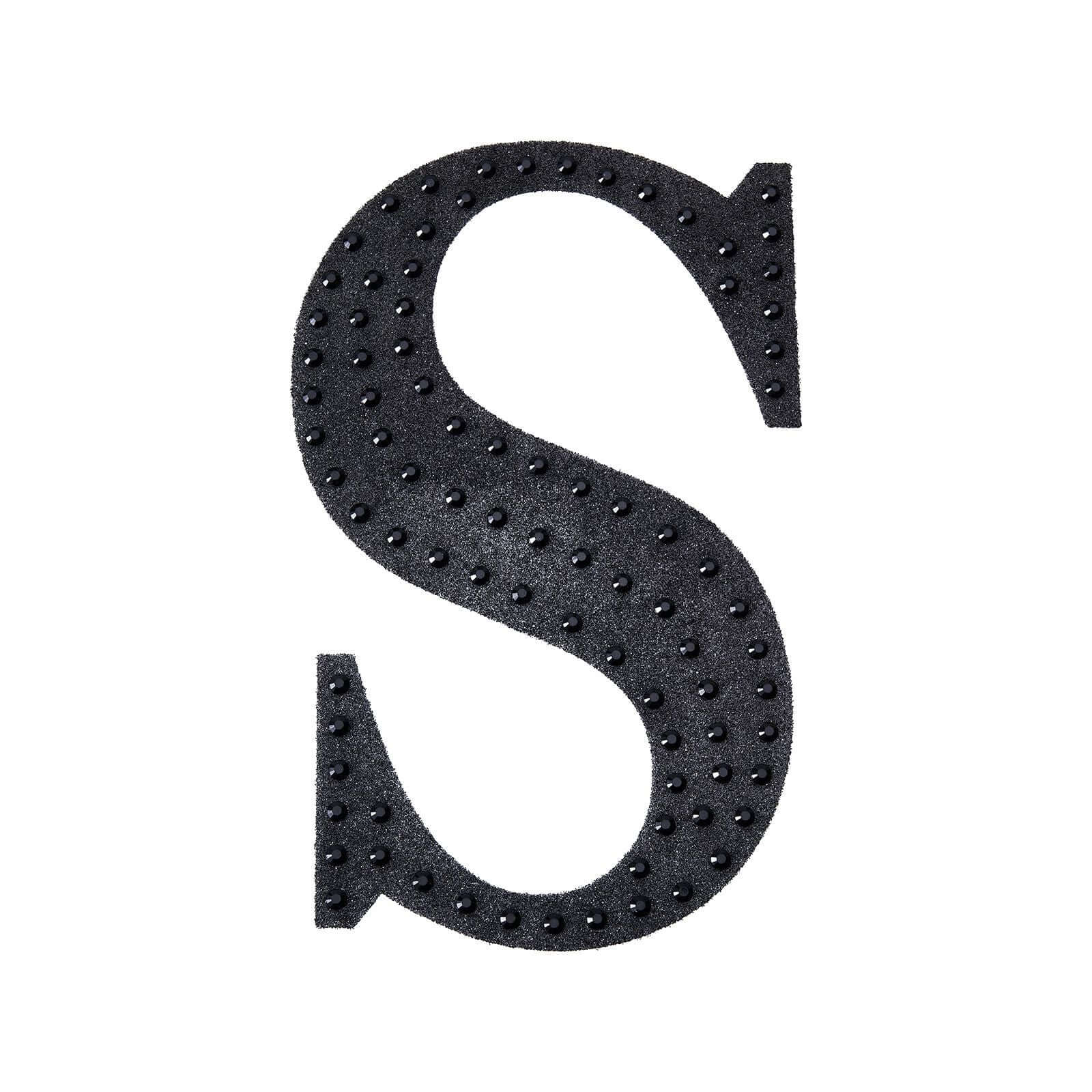 Decorative Rhinestone Alphabet "S" Letter Stickers, Glitter Adhesive Craft Letters Black DIY Sparkle Embellishments 6"