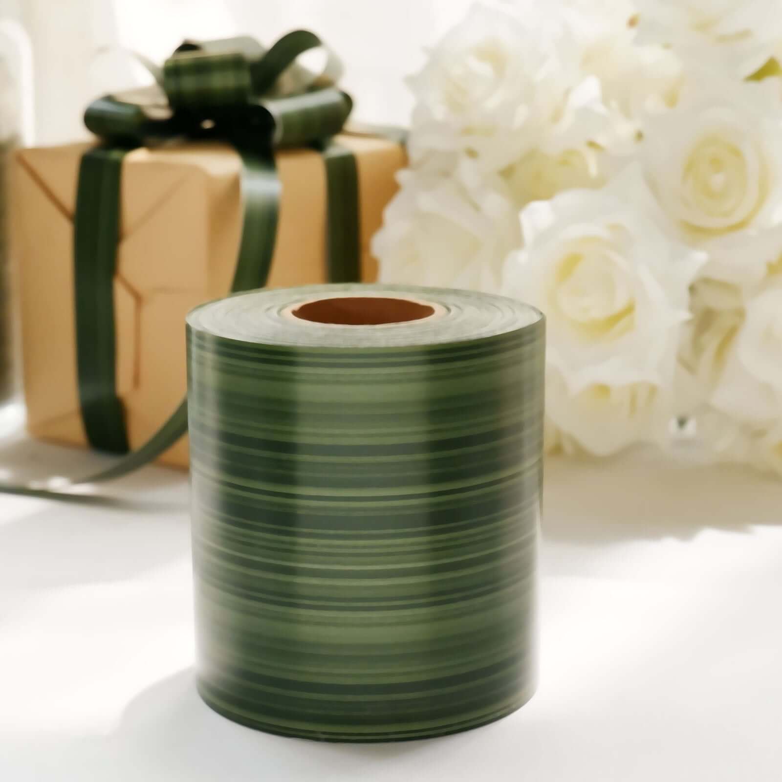 50 Yards 4" Green Ti Leaf Two Sided Floral Waterproof Satin Ribbon, DIY Bouquet Craft Supplies Wrap