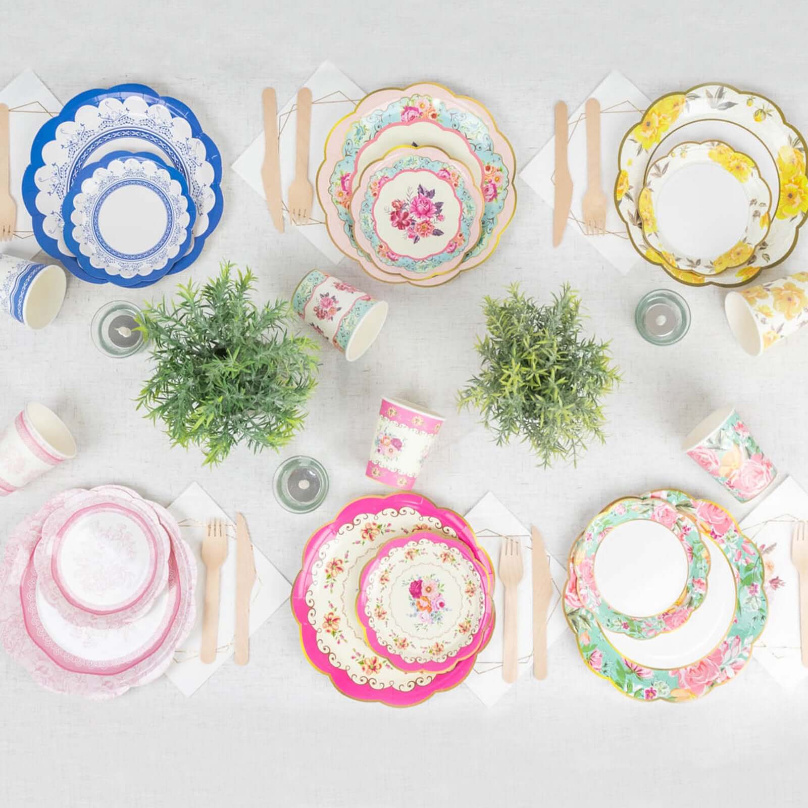 24-Pack Paper Cup and Saucer Set in Mixed Vintage Floral Print - Disposable Tea Party Supplies Kit for Baby Showers & Birthdays