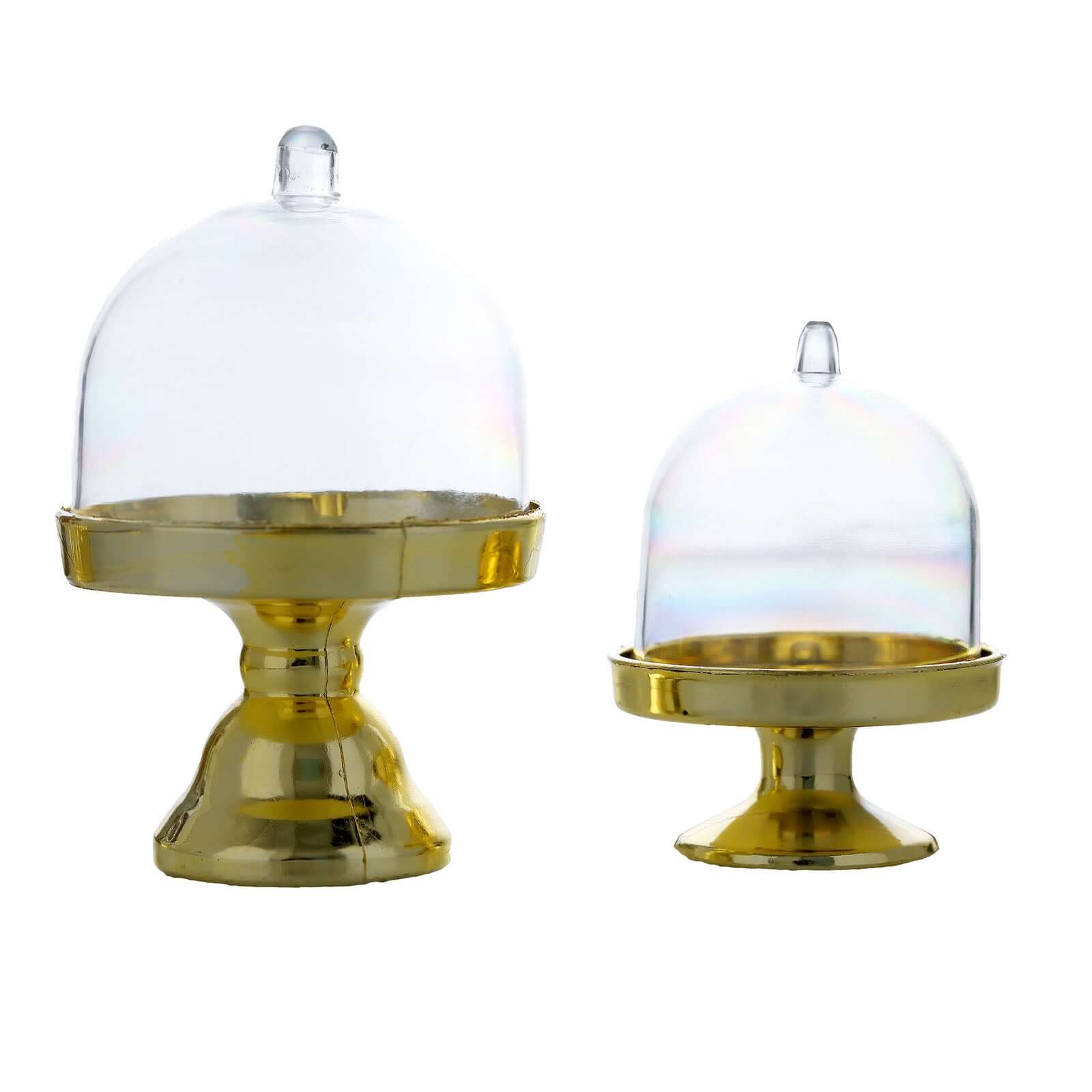12-Pack Fillable Mini Pedestal Candy Container Clear/Gold - Decorative Candy Treat Favor Boxes with Dome Lid 4"