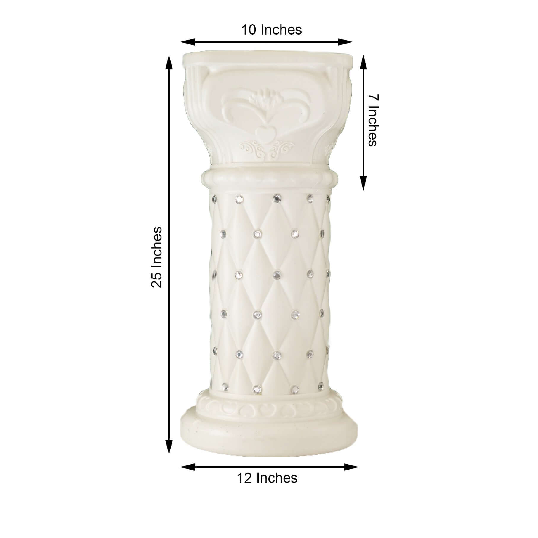 2 Pack White Crystal Beaded Pedestal Stand French Inspired Pillar With 10mm Crystal Studs - 25" Tall PVC