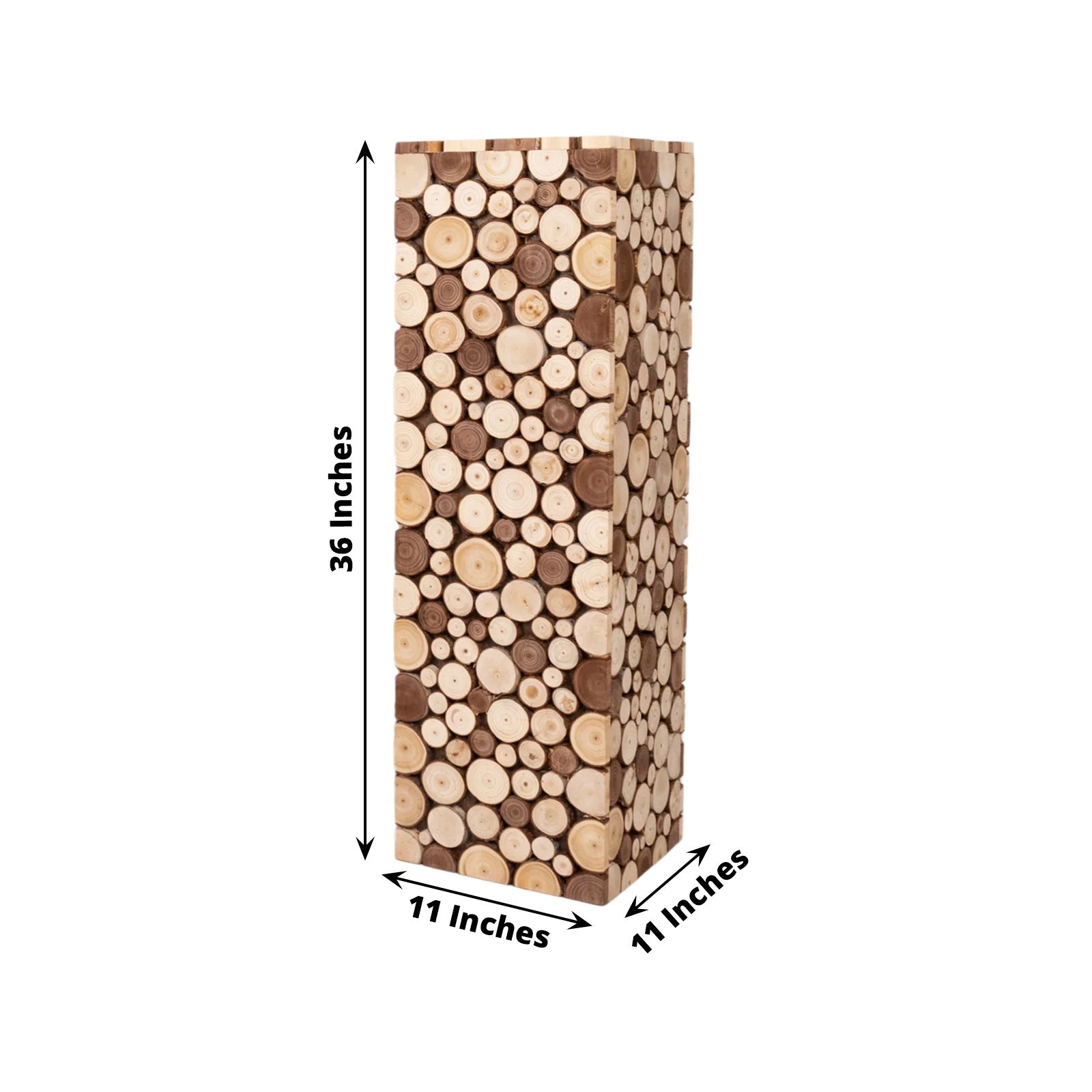 36" Natural Wooden Slices Pillar Prop Pedestal Stand, Rustic Farmhouse Wood Riser Rectangular Plant Stand
