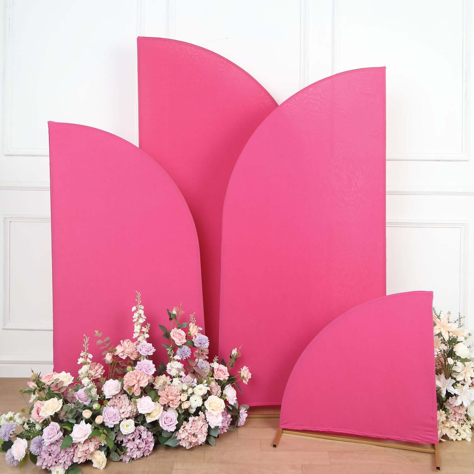 Set of 4 Matte Fuchsia Spandex Half Moon Chiara Backdrop Stand Covers, Custom Fitted Wedding Arch Covers - 2.5ft,5ft,6ft,7ft