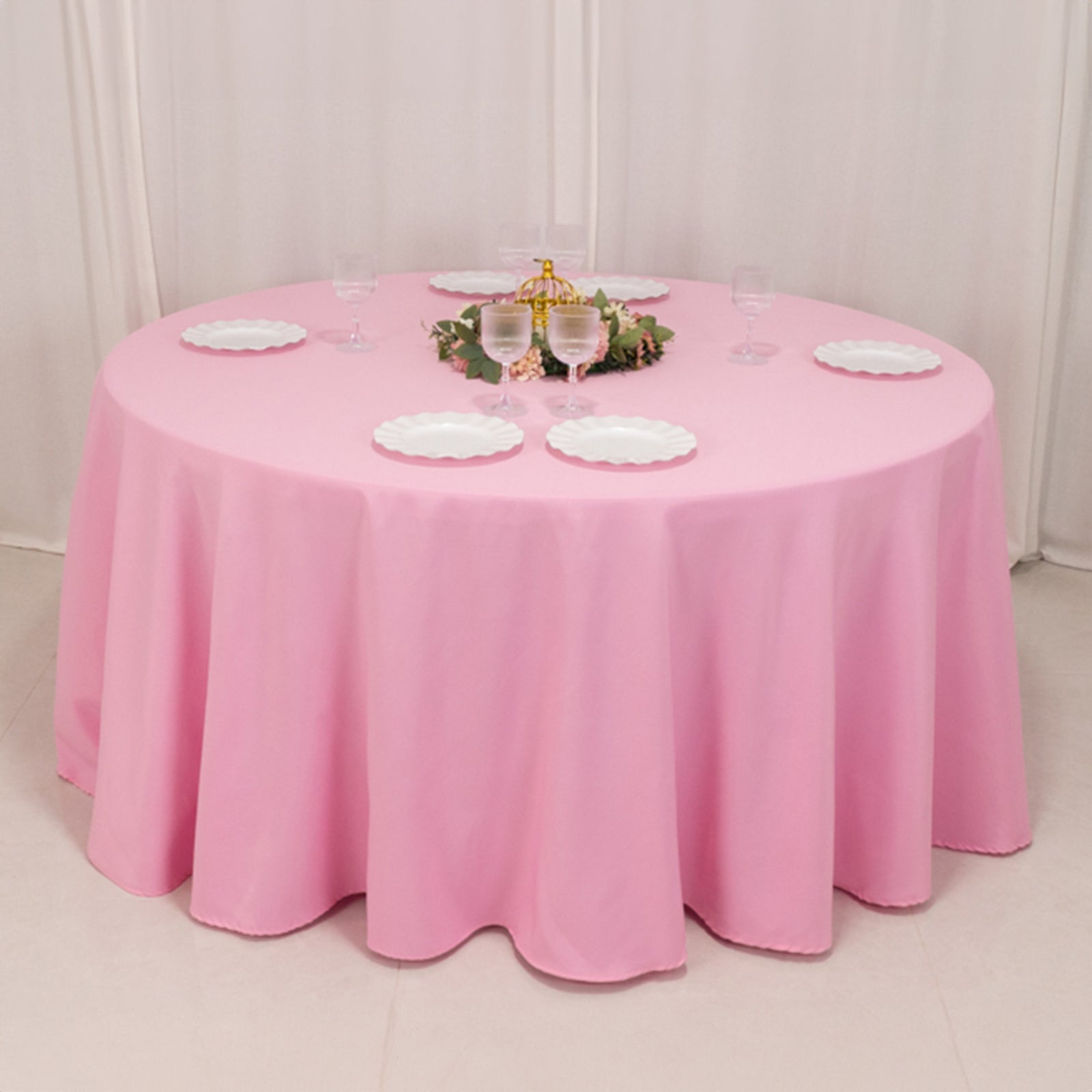 Premium Polyester 120" Round Tablecloth Pink - Seamless 220GSM Wrinkle-Resistant Table Cover