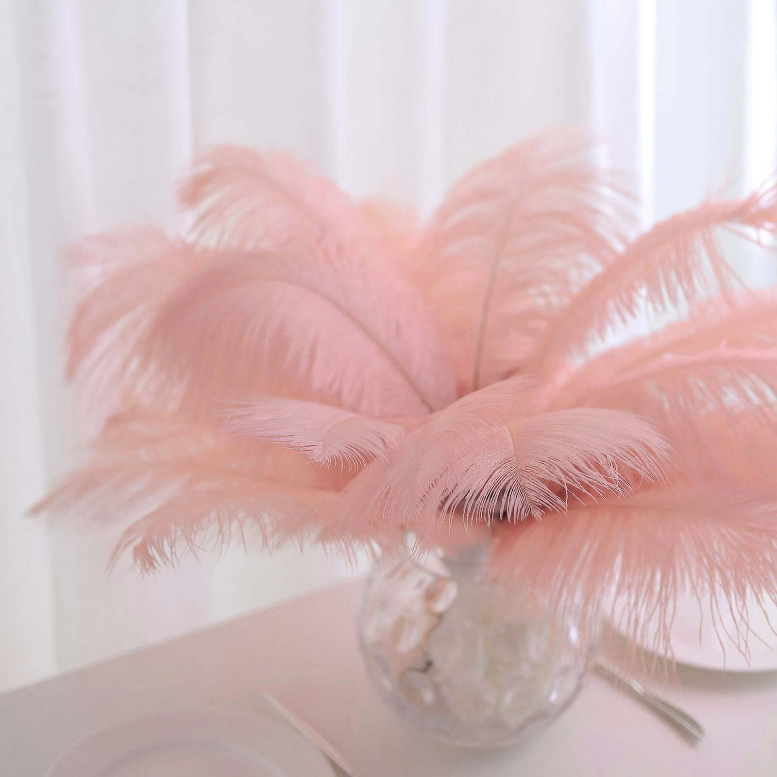 12 Pack 13"-15" Rose Gold Natural Plume Real Ostrich Feathers, DIY Centerpiece Fillers