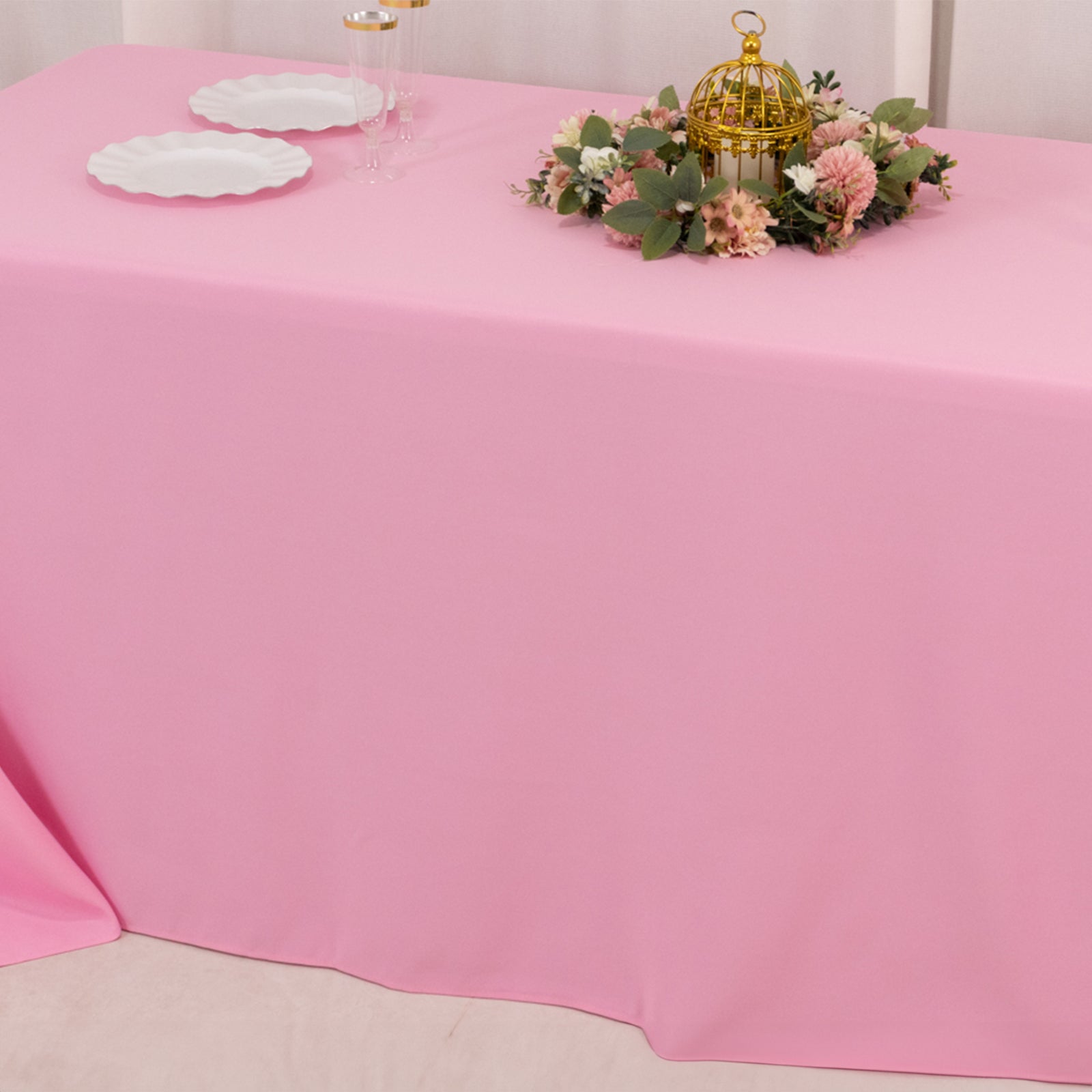 Premium Polyester 90"x132" Rectangle Tablecloth Pink - Seamless 220GSM Stain-Resistant Table Cover