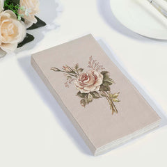 20-Pack Paper Dinner Napkins Ivory with Vintage Pink Rose Print 2 Ply - Stylish Boho Napkins for Events