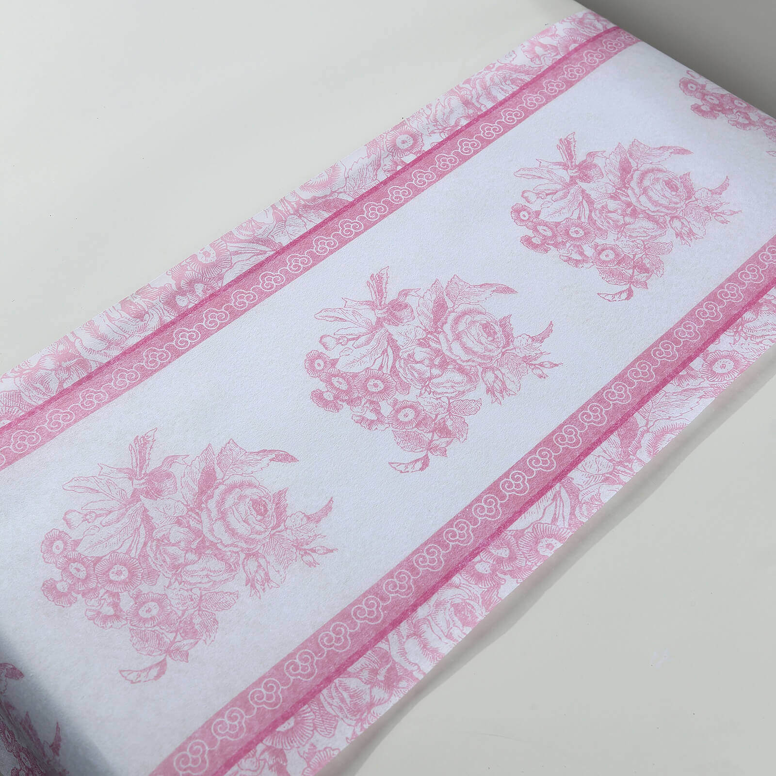 5 Pack Disposable Table Runners 11"x108" White with Pink Floral Pattern - Non-woven Stylish Kitchen Dining Table Decor