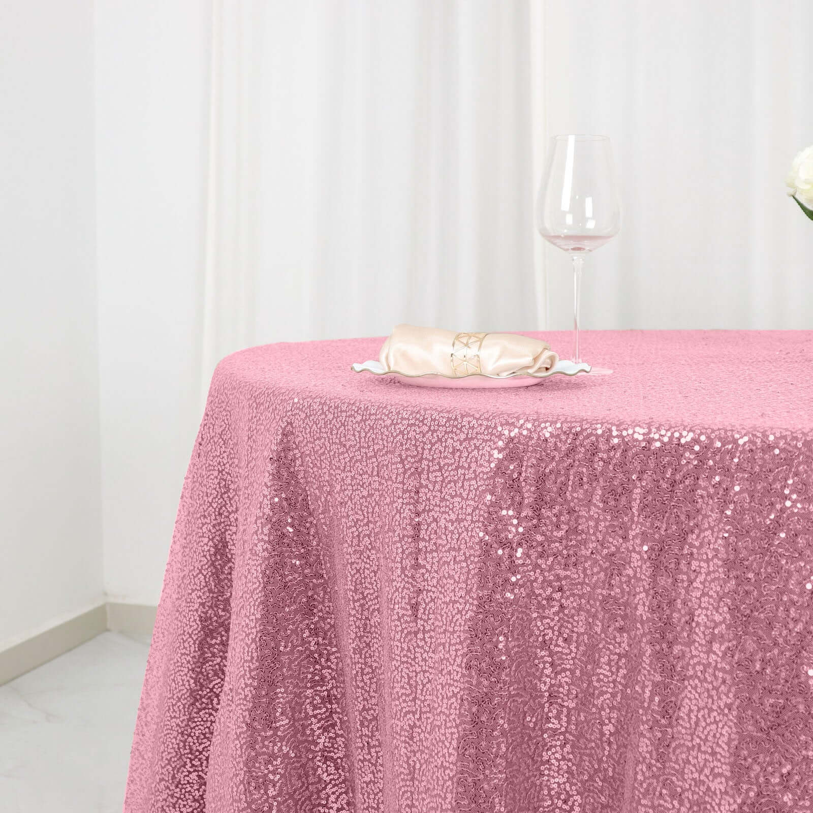 Sequin 120" Round Tablecloth Pink - Seamless Glittering Table Cover