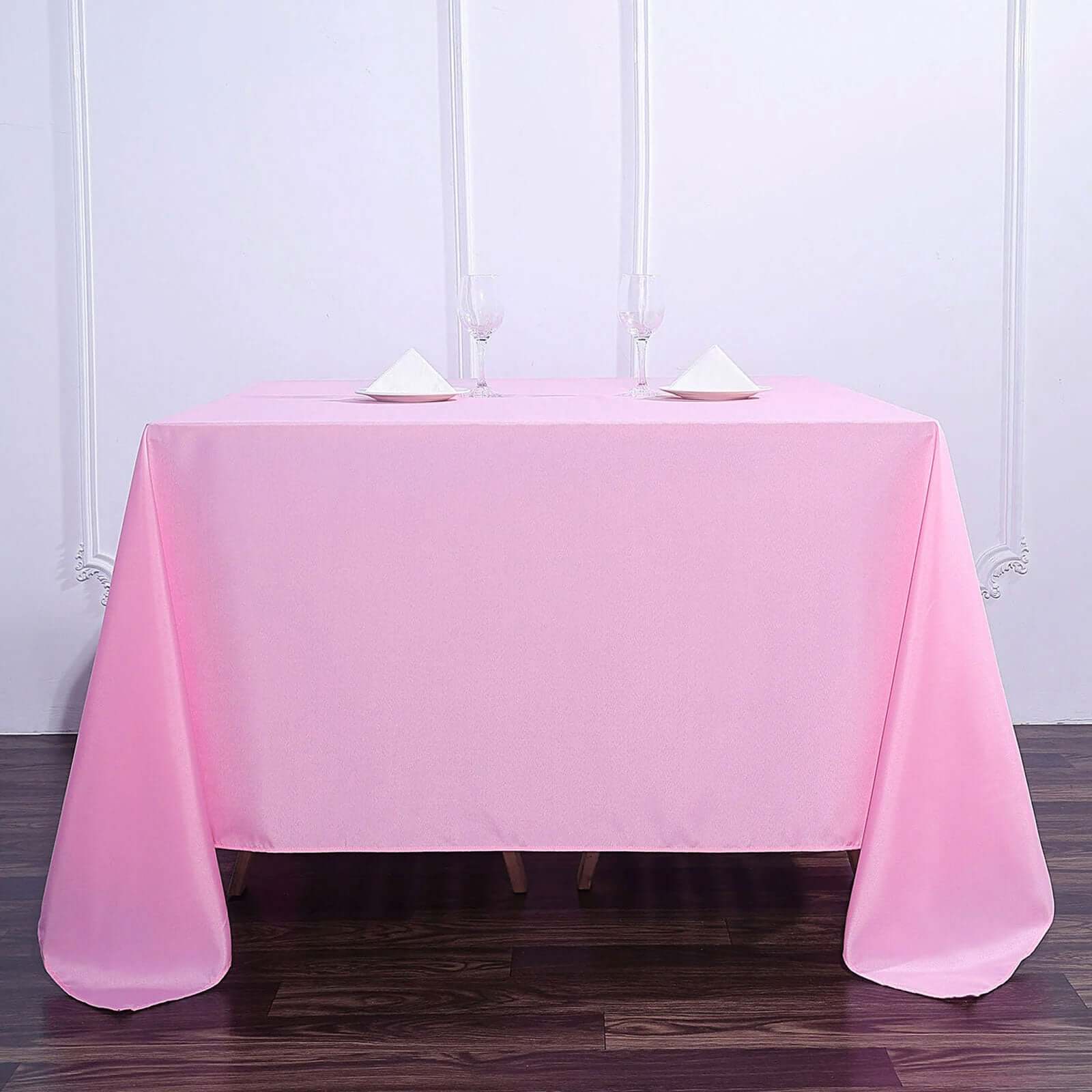 Polyester 90"x90" Table Overlay Square Tablecloth Pink - Wrinkle-Resistant & Durable Table Cover