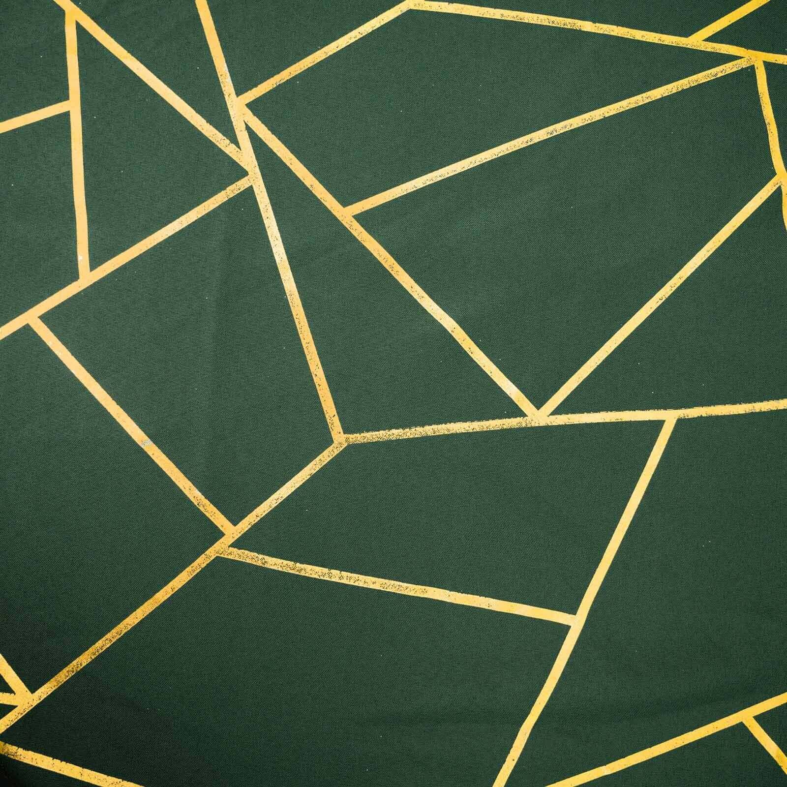 Polyester 54"x54" Square Tablecloth Hunter Emerald Green with Gold Foil Geometric Pattern - Wrinkle-Resistant & Durable Table Cover