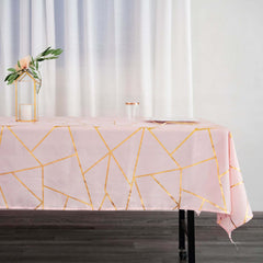 Polyester 60"x102" Rectangle Tablecloth Blush with Gold Foil Geometric Pattern - Wrinkle-Resistant & Durable Table Cover