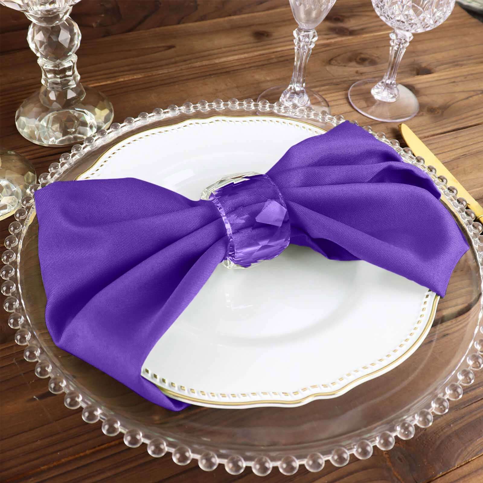 5 Pack Polyester 17"x17" Napkins Purple - Durable & Wrinkle Resistant Dinner Napkins