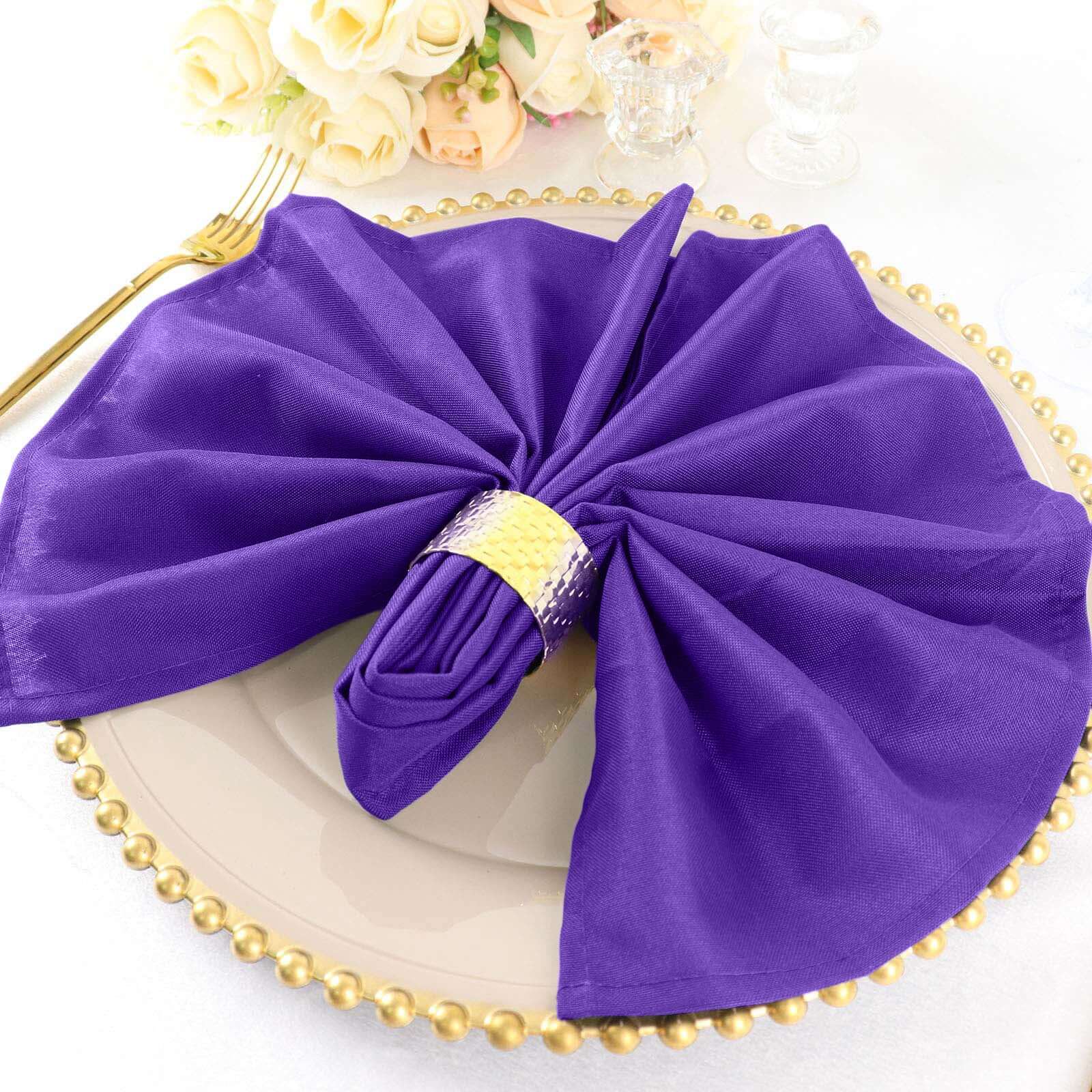 5 Pack Polyester 20"x20" Napkins Purple - Wrinkle Resistant & Easy Care Cloth Napkins