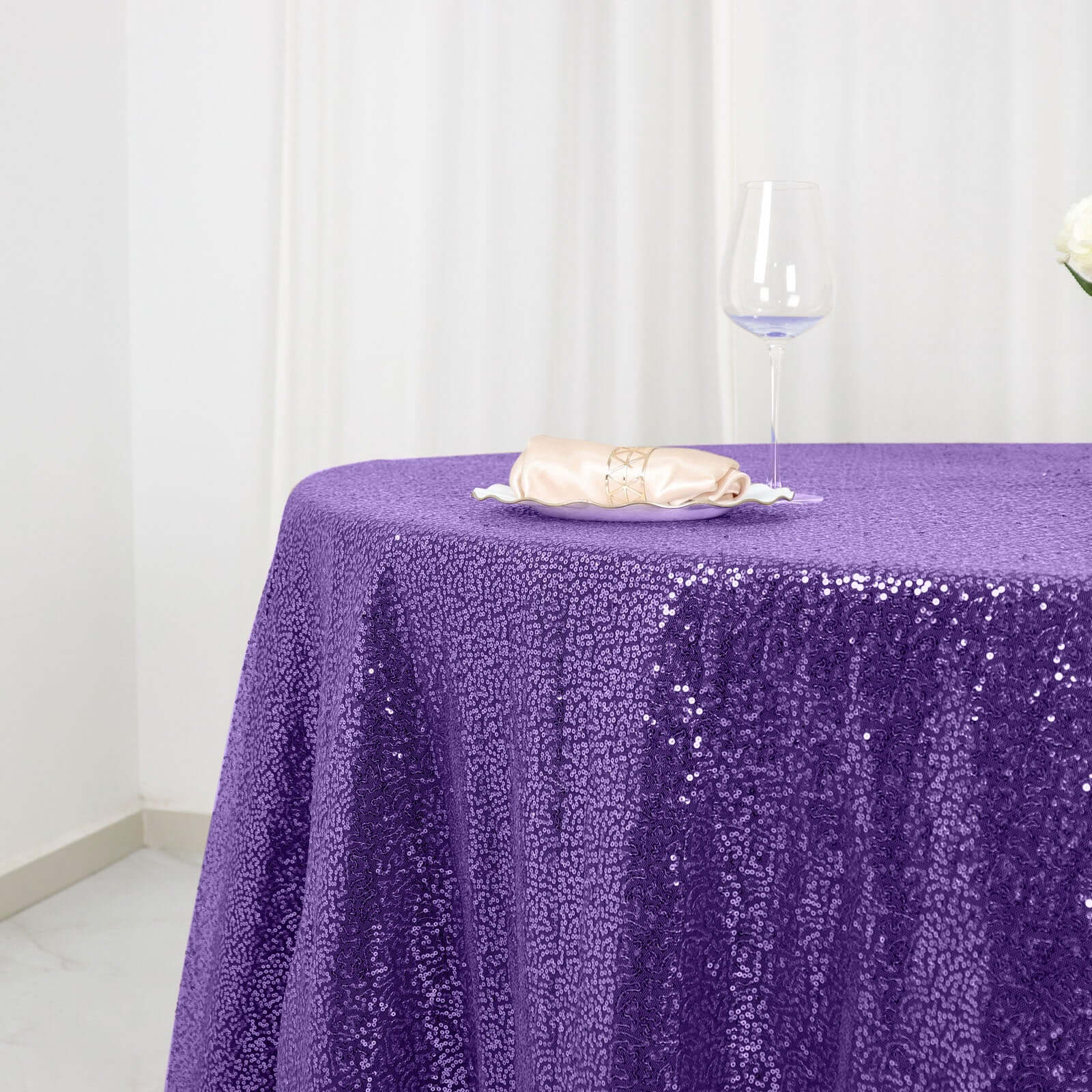 Sequin 120" Round Tablecloth Purple - Seamless Glittering Table Cover