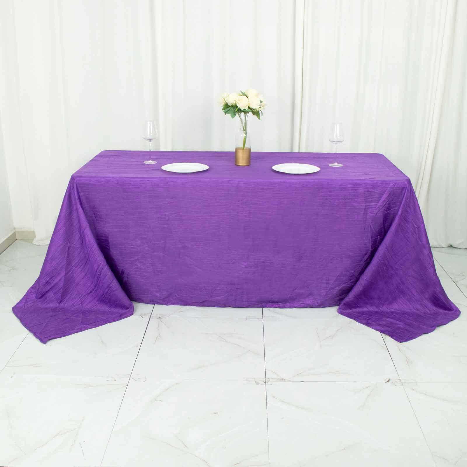 Taffeta 90"x132" Rectangle Tablecloth Purple - Seamless Accordion Crinkle Table Cover