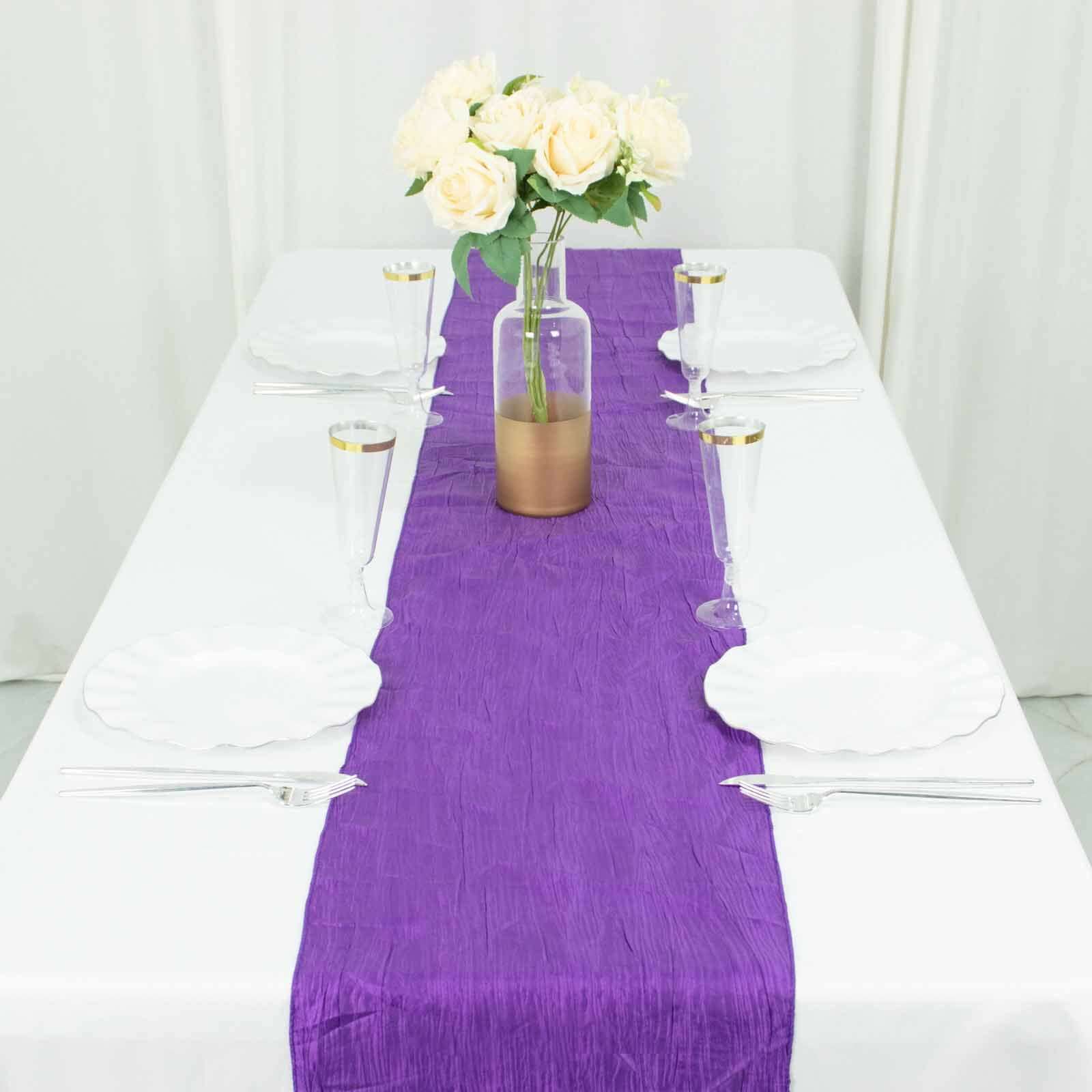 Taffeta 12"x108" Table Runner Purple - Accordion Crinkle Design