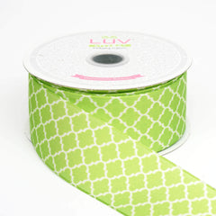 10 Yards 1.5" Apple Green Grosgrain Geometric Pattern Quatrefoil Ribbon