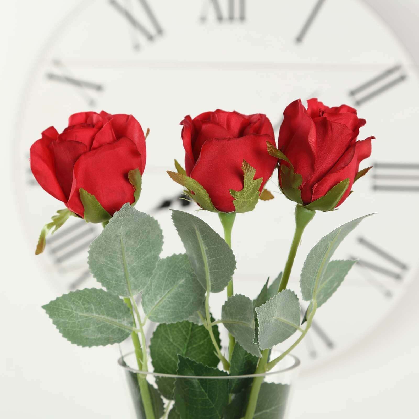 31" 24Pcs Red Long Stem Artificial Silk Roses Flowers