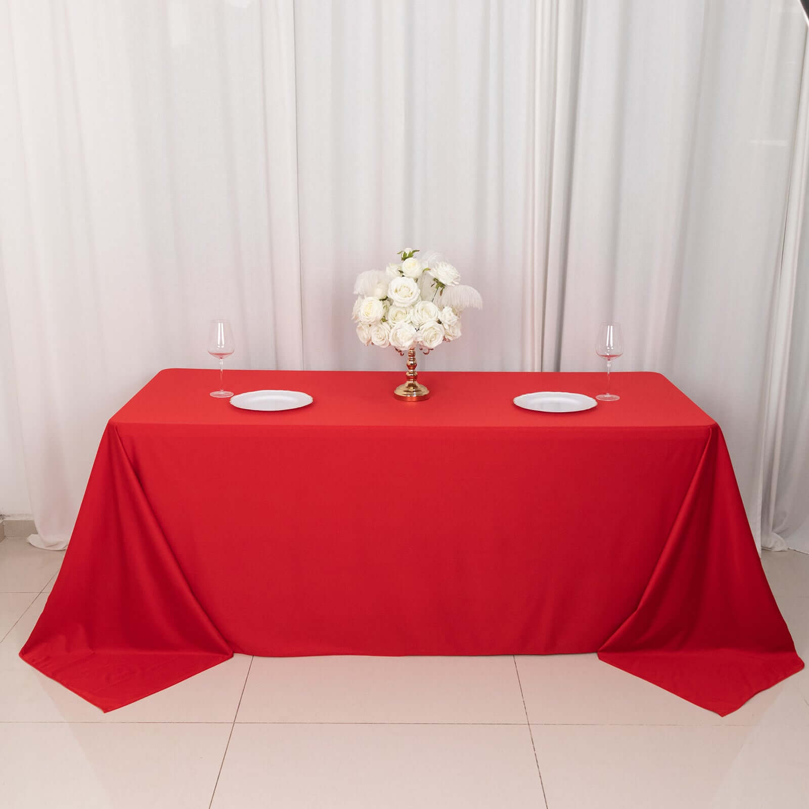 Scuba Rectangular 90"x132" Tablecloth Red - Wrinkle Free, Stain Resistant & Seamless Table Cover