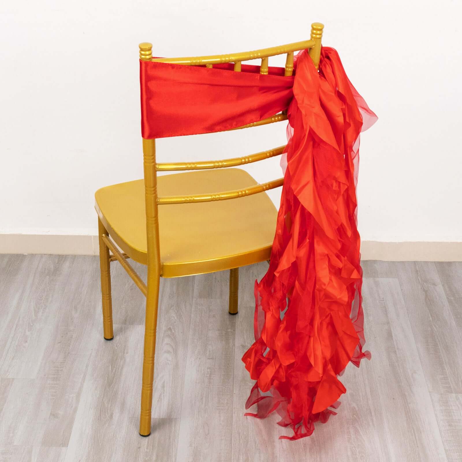 5 Pack Chiffon Satin Chair Sashes Red - Easy to Install Ruffled Curly Willow