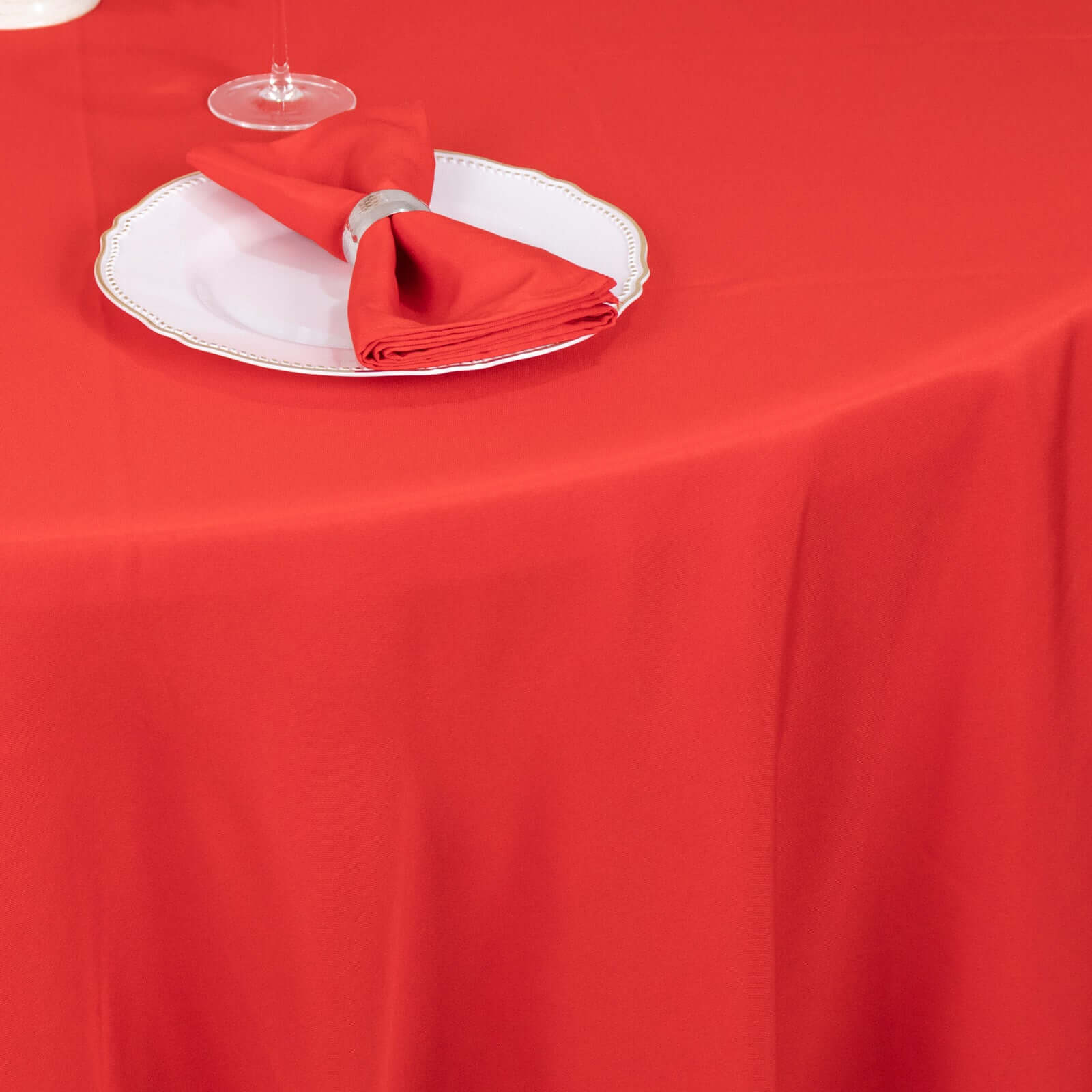 Premium Polyester 120" Round Tablecloth Red - Seamless 220GSM Wrinkle-Resistant Table Cover
