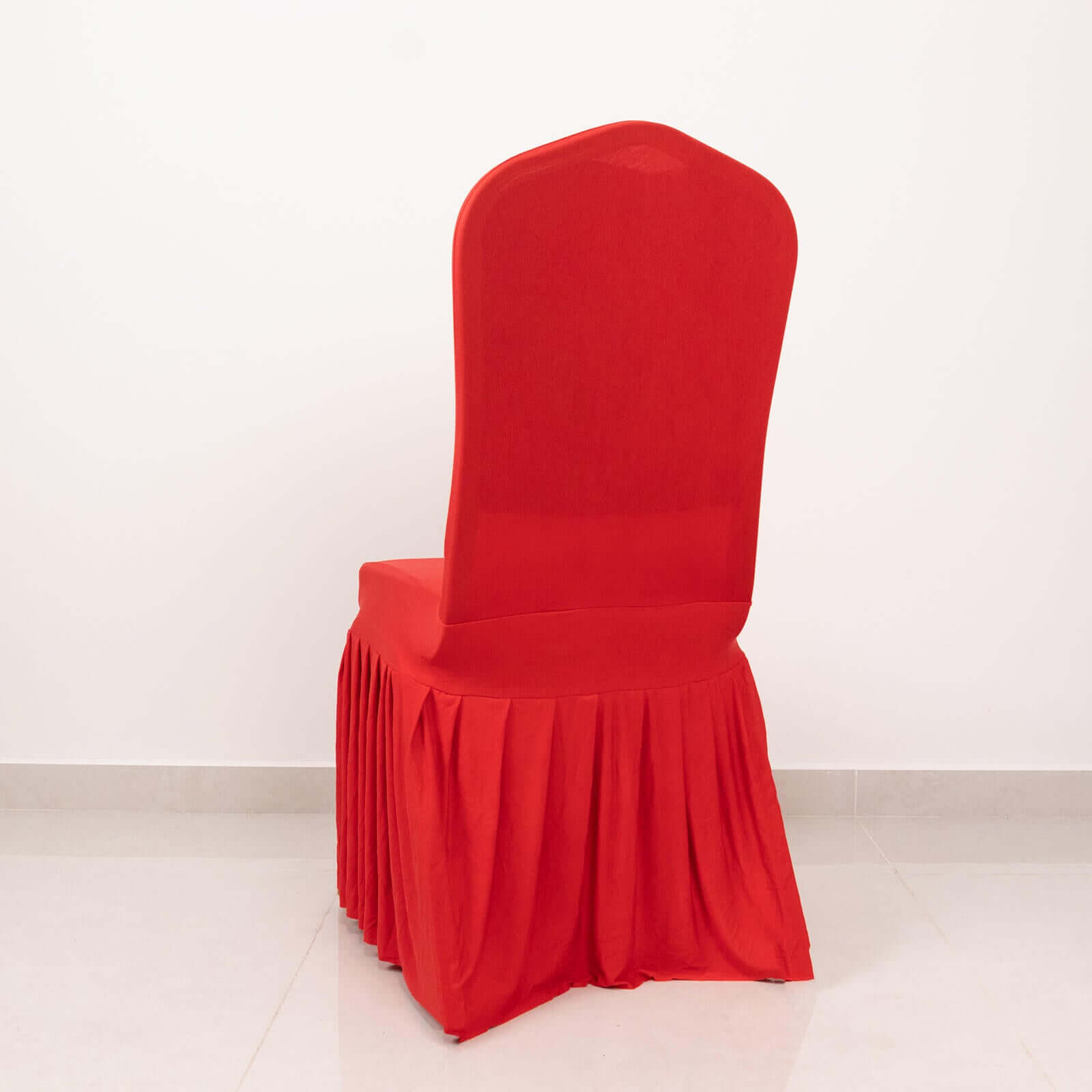 Spandex Chair Cover with Ruffle Pleated Skirt for Banquet Chairs Red - 1-Piece Stretch Fitted Slipcover