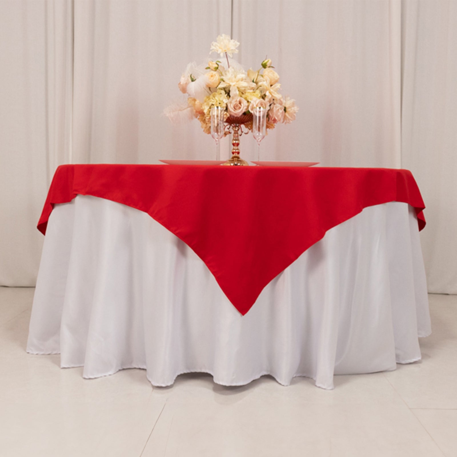 Cotton Blend 70"x70" Table Overlay Square Tablecloth Red - Wrinkle-Resistant Fabric Table Topper