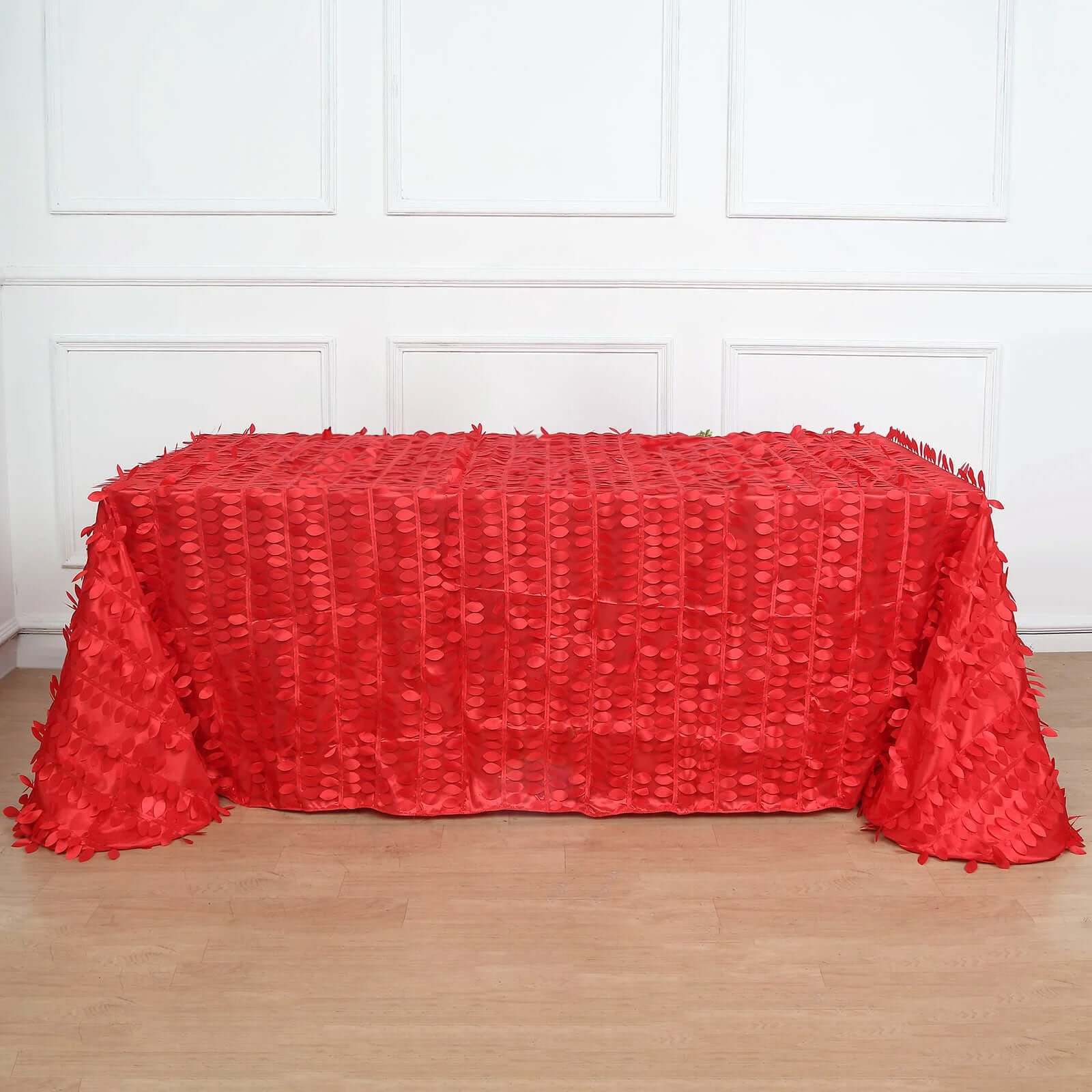 Taffeta 90"x156" Rectangle Tablecloth Red | 3D Leaf Petal Design Seamless Table Cover