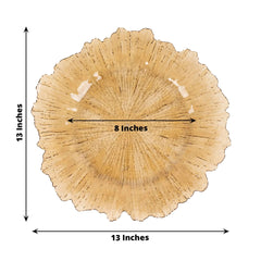 6-Pack Acrylic Plastic Round Charger Plates 13" in Amber Gold with Reef Design, Dinner Charger Tableware