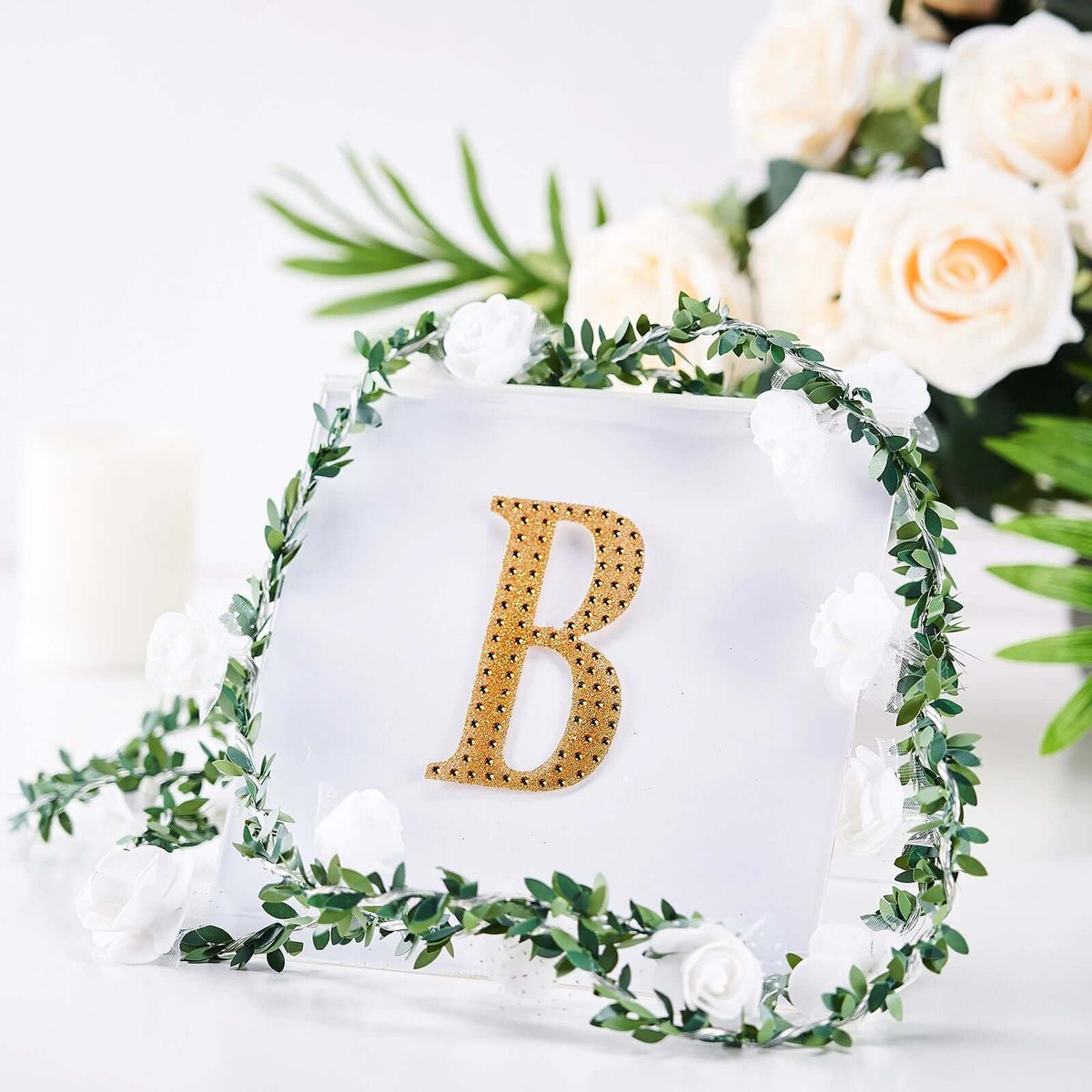 Decorative Rhinestone Alphabet "B" Letter Stickers, Glitter Adhesive Craft Letters Gold DIY Sparkle Embellishments 4"
