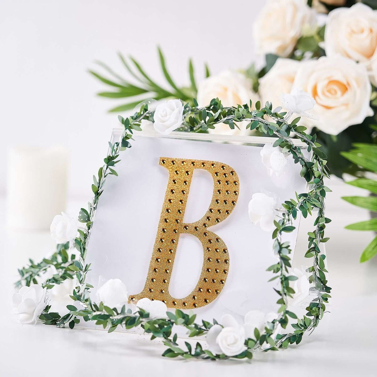 Decorative Rhinestone Alphabet "B" Letter Stickers, Glitter Adhesive Craft Letters Gold DIY Sparkle Embellishments 6"