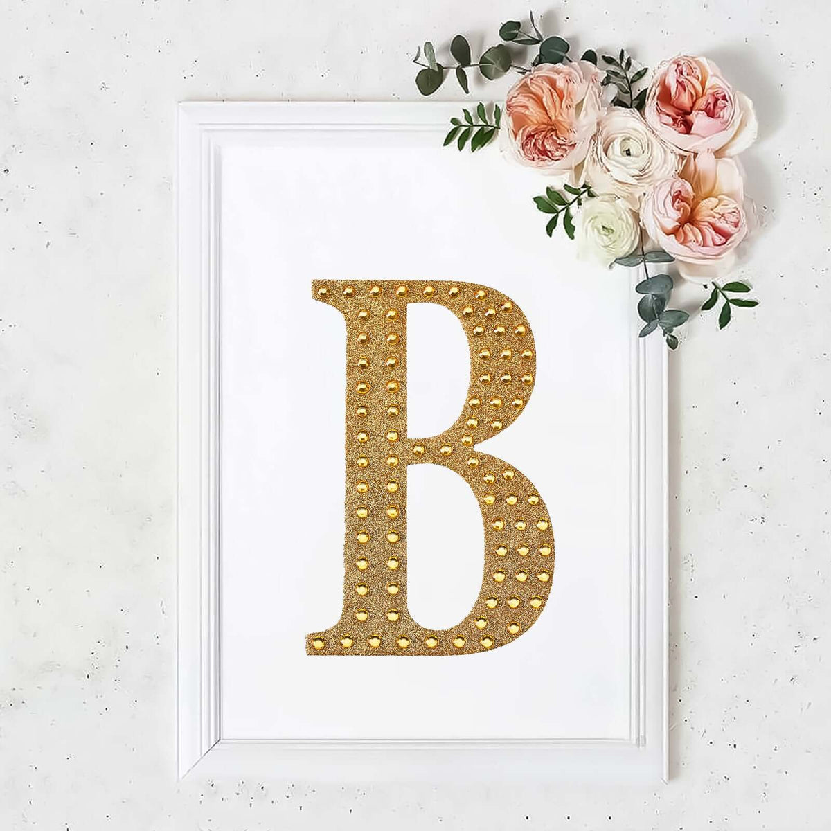 Decorative Rhinestone Alphabet "B" Letter Stickers, Glitter Adhesive Craft Letters Gold DIY Sparkle Embellishments 8"