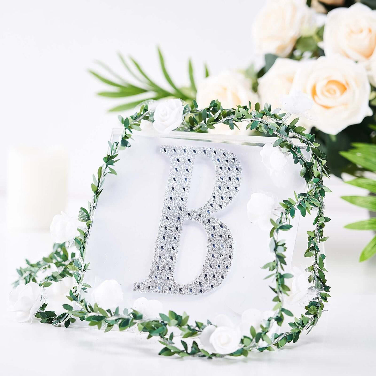 Decorative Rhinestone Alphabet "B" Letter Stickers, Glitter Adhesive Craft Letters Silver DIY Sparkle Embellishments 6"