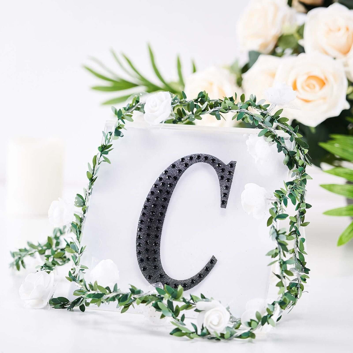 Decorative Rhinestone Alphabet "C" Letter Stickers, Glitter Adhesive Craft Letters Black DIY Sparkle Embellishments 6"
