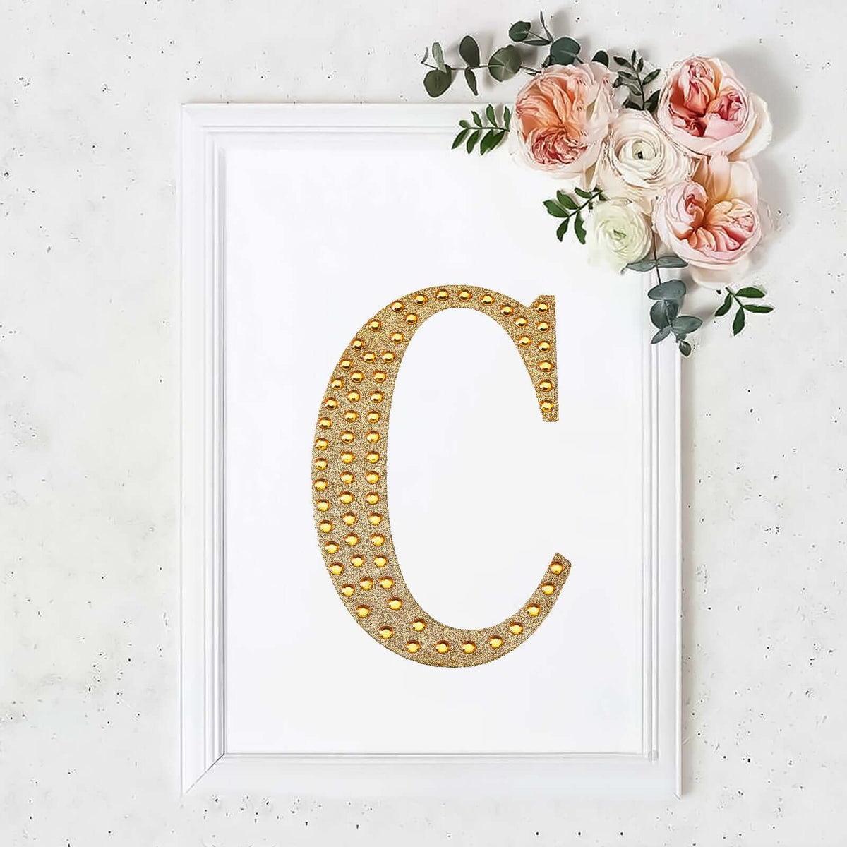 Decorative Rhinestone Alphabet "C" Letter Stickers, Glitter Adhesive Craft Letters Gold DIY Sparkle Embellishments 8"