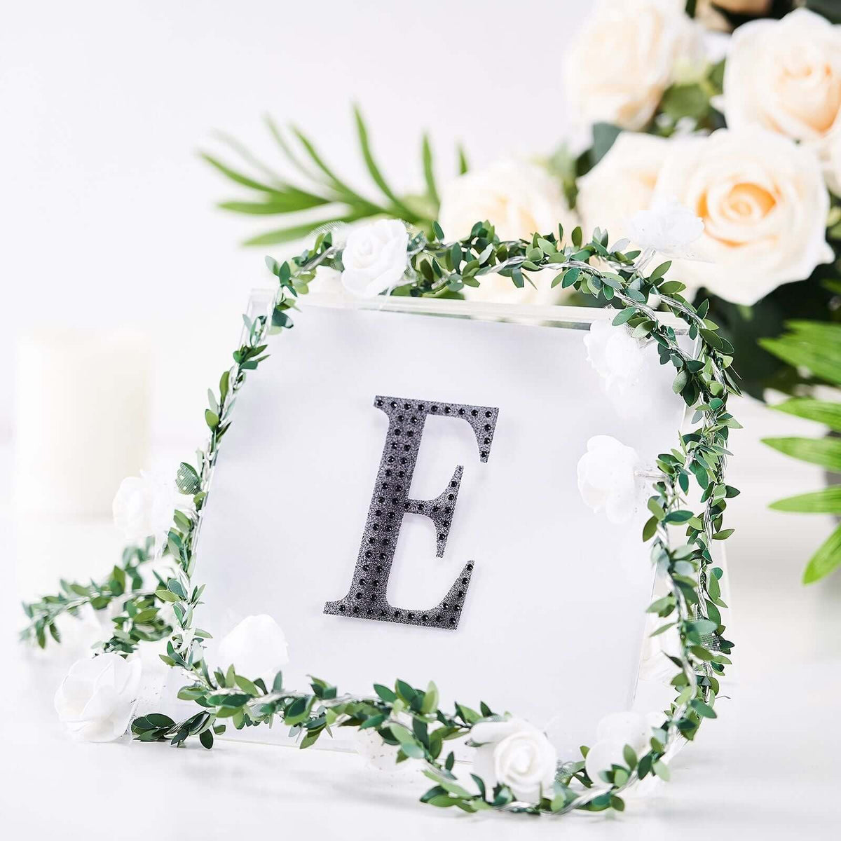 Decorative Rhinestone Alphabet "E" Letter Stickers, Glitter Adhesive Craft Letters Black DIY Sparkle Embellishments 4"