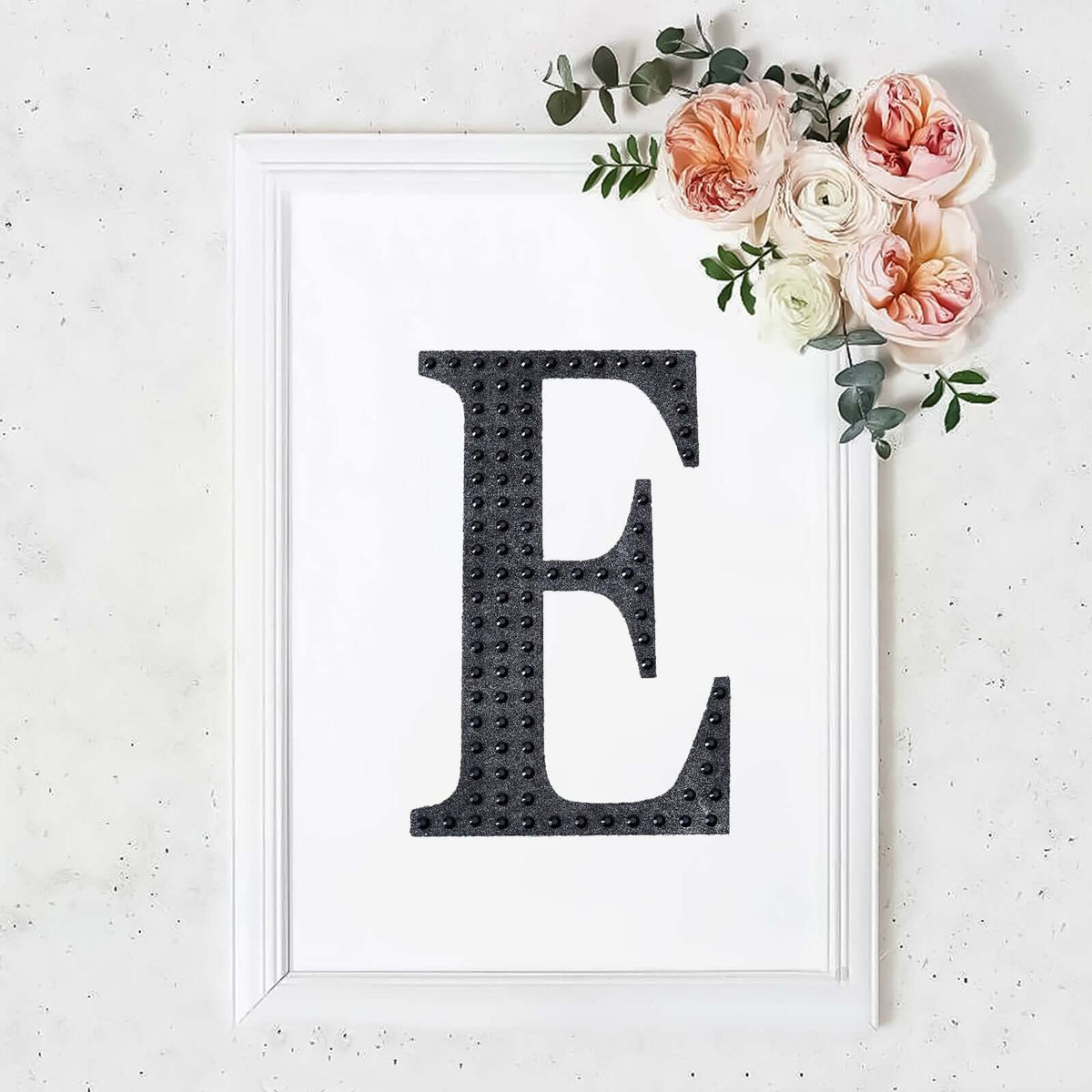 Decorative Rhinestone Alphabet "E" Letter Stickers, Glitter Adhesive Craft Letters Black DIY Sparkle Embellishments 8"