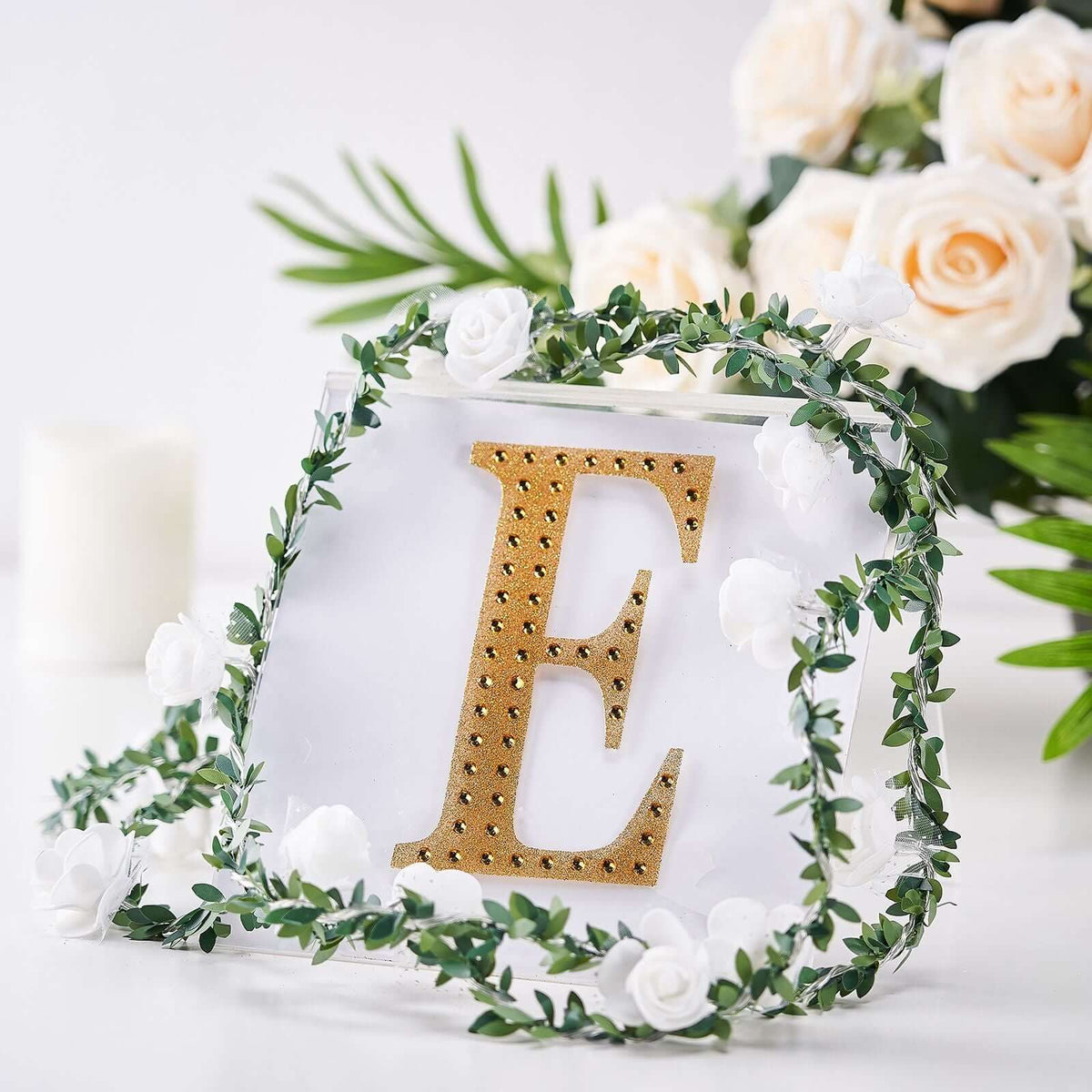 Decorative Rhinestone Alphabet "E" Letter Stickers, Glitter Adhesive Craft Letters Gold DIY Sparkle Embellishments 6"
