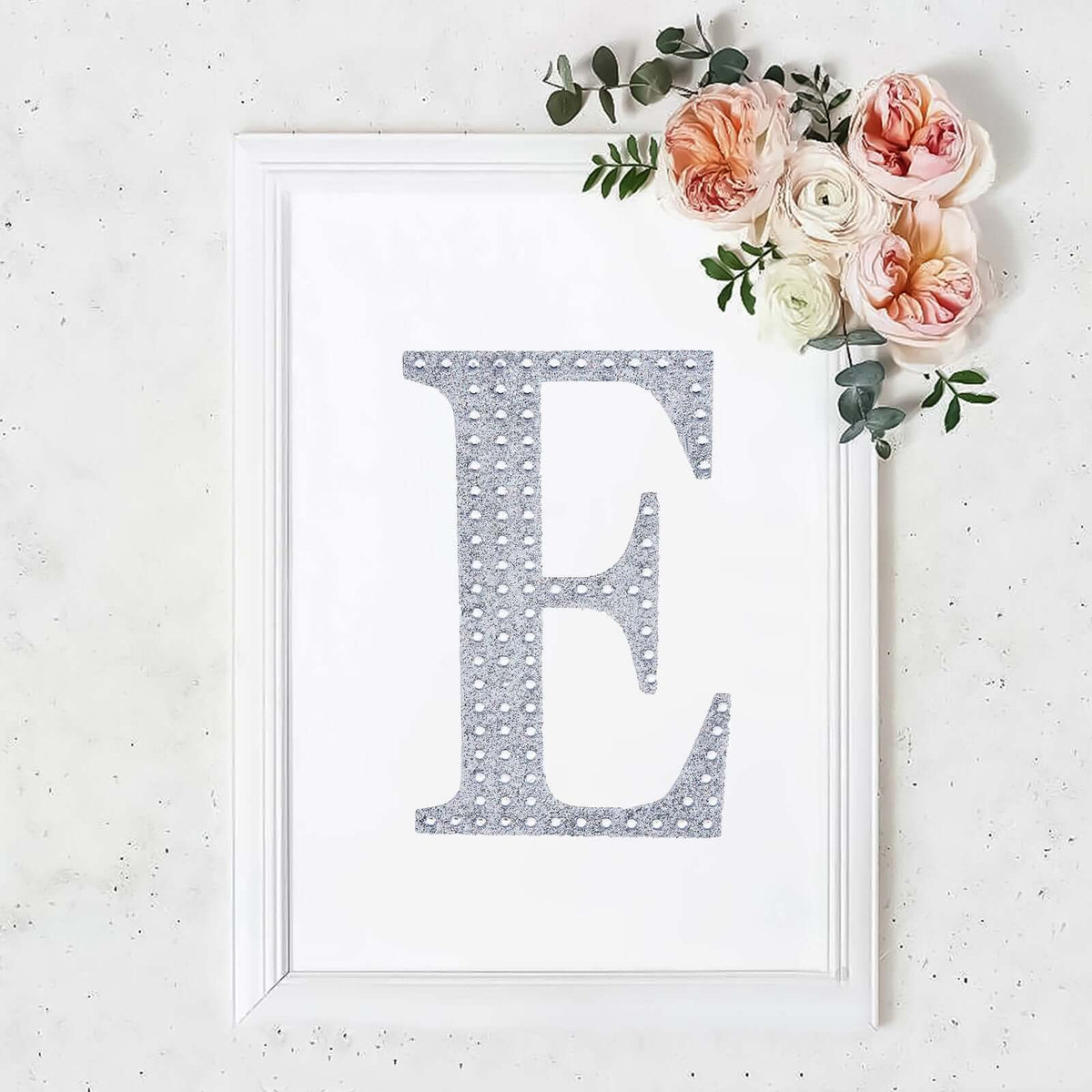 Decorative Rhinestone Alphabet "E" Letter Stickers, Glitter Adhesive Craft Letters Silver DIY Sparkle Embellishments 8"