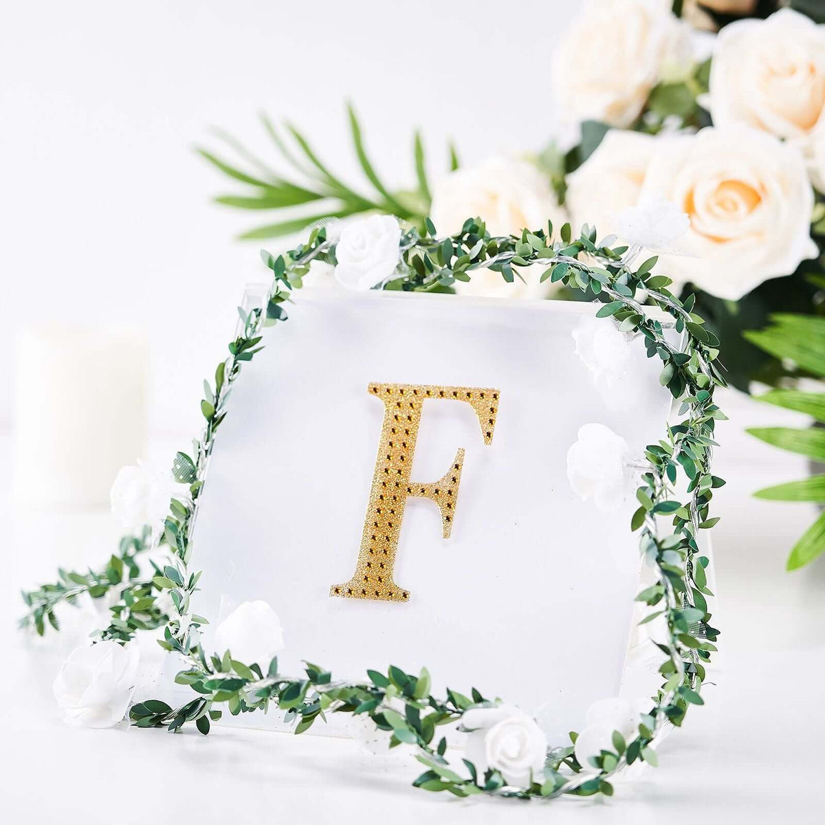 Decorative Rhinestone Alphabet "F" Letter Stickers, Glitter Adhesive Craft Letters Gold DIY Sparkle Embellishments 4"