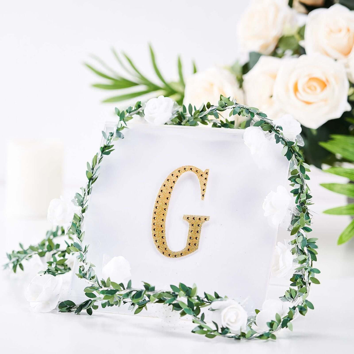 Decorative Rhinestone Alphabet "G" Letter Stickers, Glitter Adhesive Craft Letters Gold DIY Sparkle Embellishments 4"
