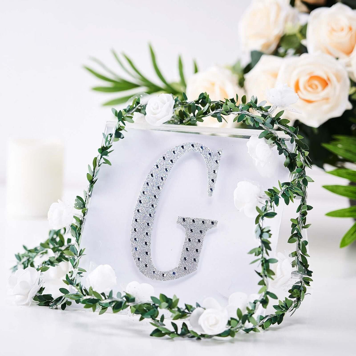 Decorative Rhinestone Alphabet "G" Letter Stickers, Glitter Adhesive Craft Letters Silver DIY Sparkle Embellishments 6"