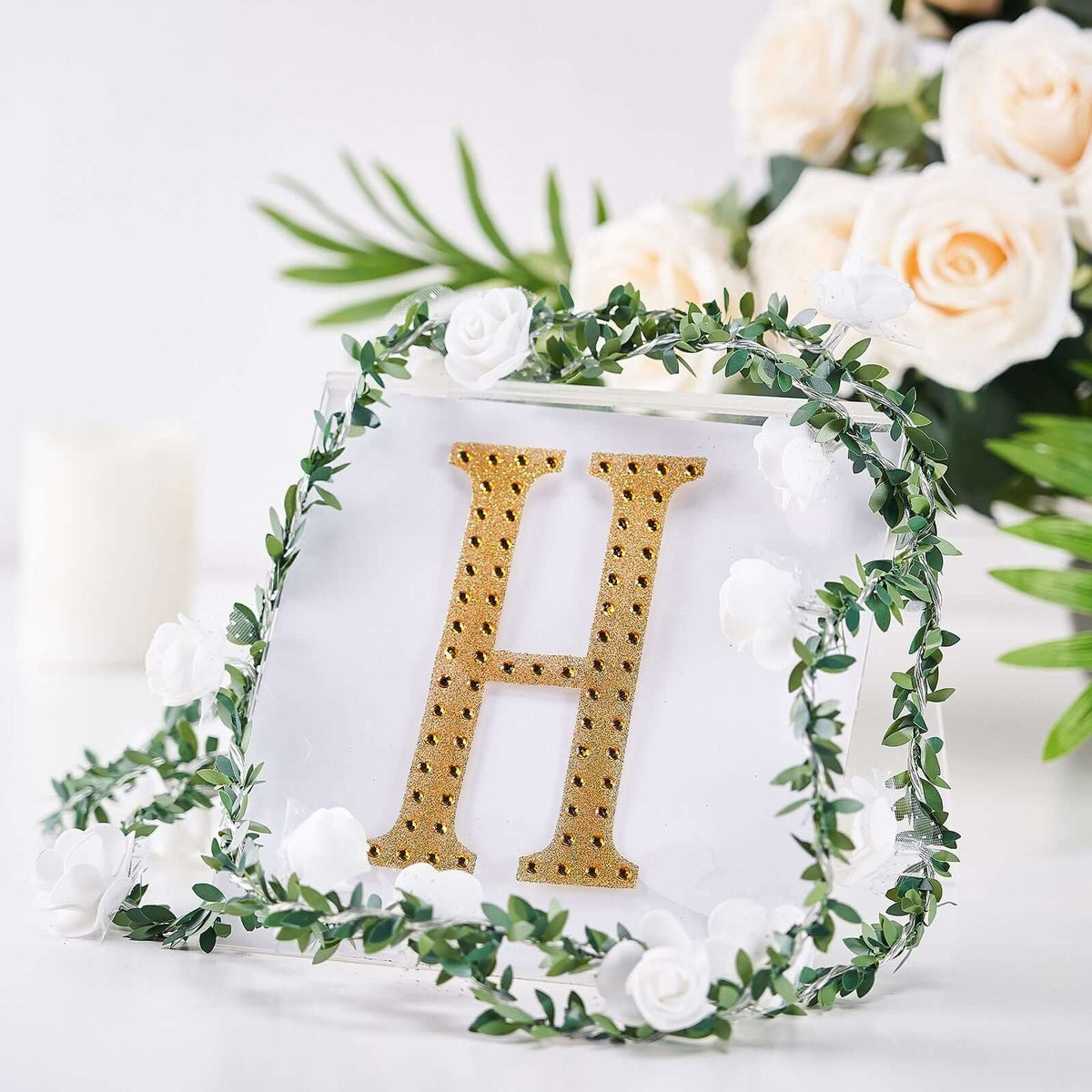 Decorative Rhinestone Alphabet "H" Letter Stickers, Glitter Adhesive Craft Letters Gold DIY Sparkle Embellishments 6"