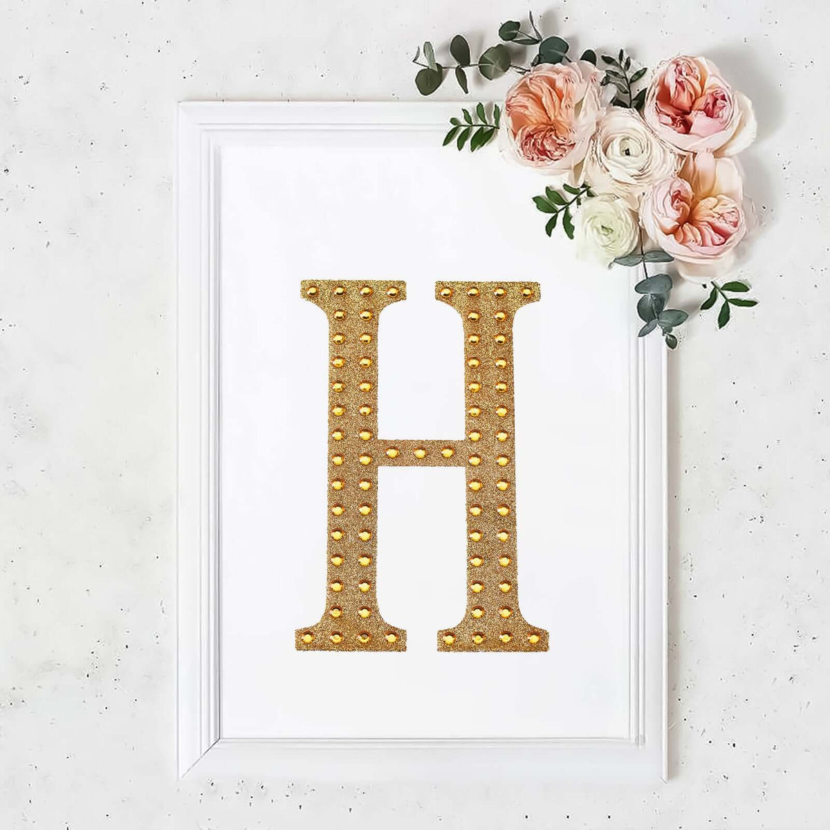 Decorative Rhinestone Alphabet "H" Letter Stickers, Glitter Adhesive Craft Letters Gold DIY Sparkle Embellishments 8"