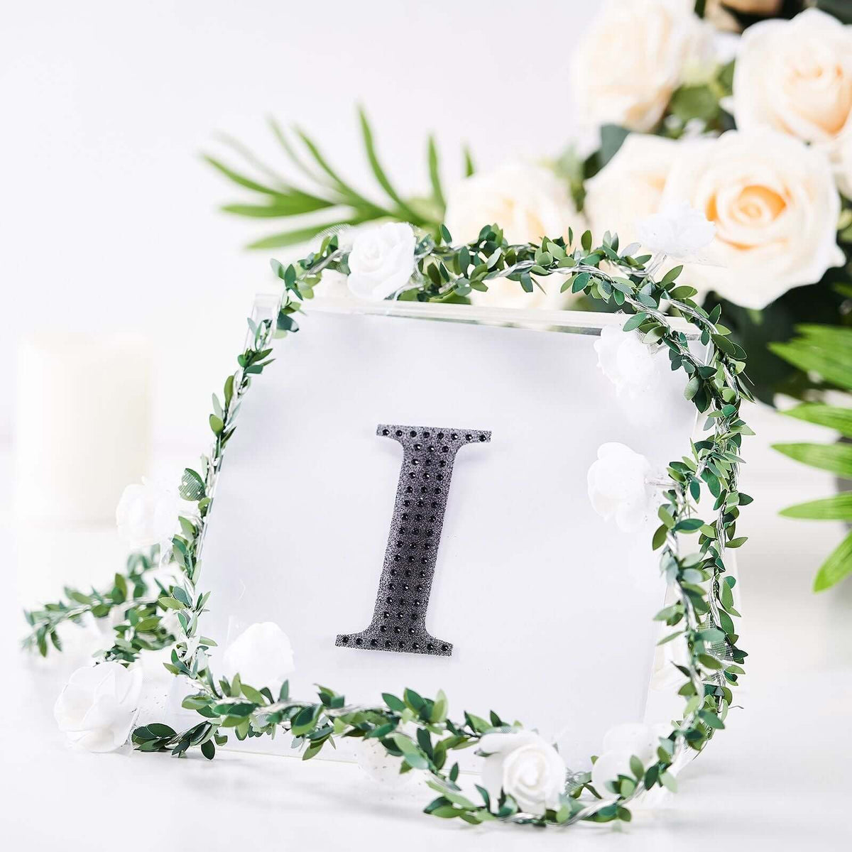 Decorative Rhinestone Alphabet "I" Letter Stickers, Glitter Adhesive Craft Letters Black DIY Sparkle Embellishments 4"
