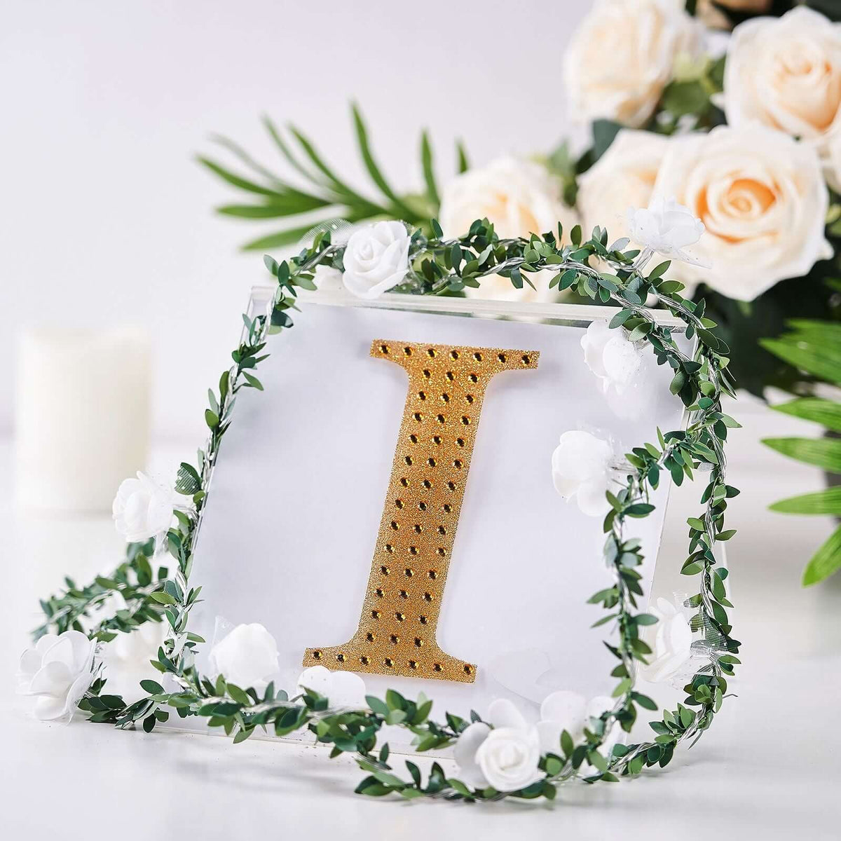 Decorative Rhinestone Alphabet "I" Letter Stickers, Glitter Adhesive Craft Letters Gold DIY Sparkle Embellishments 6"