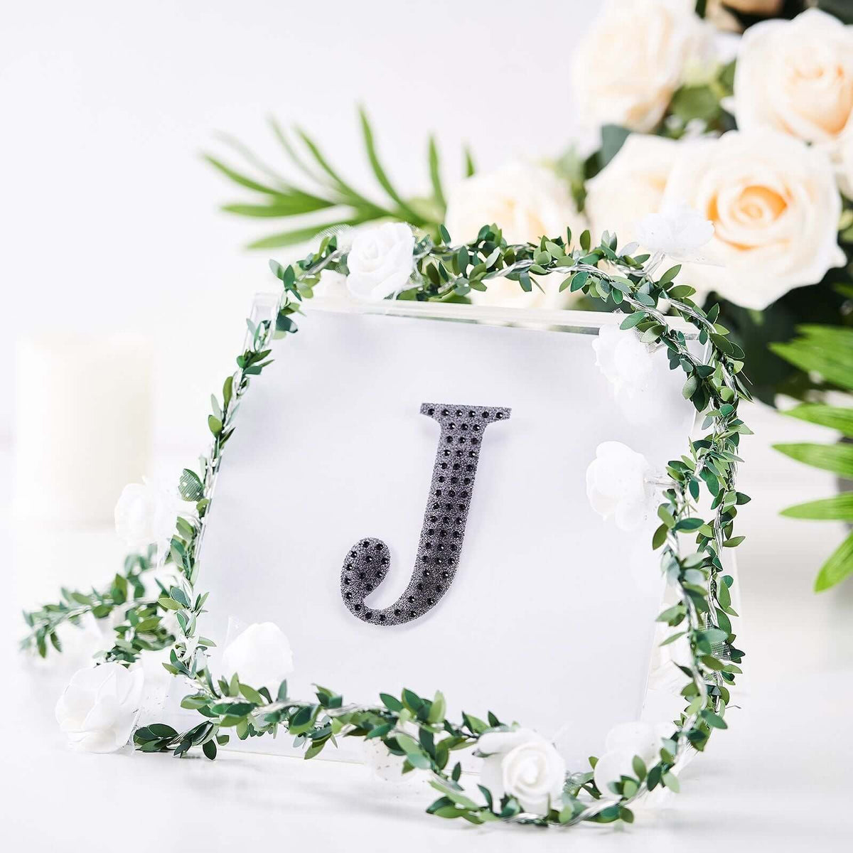 Decorative Rhinestone Alphabet "J" Letter Stickers, Glitter Adhesive Craft Letters Black DIY Sparkle Embellishments 4"