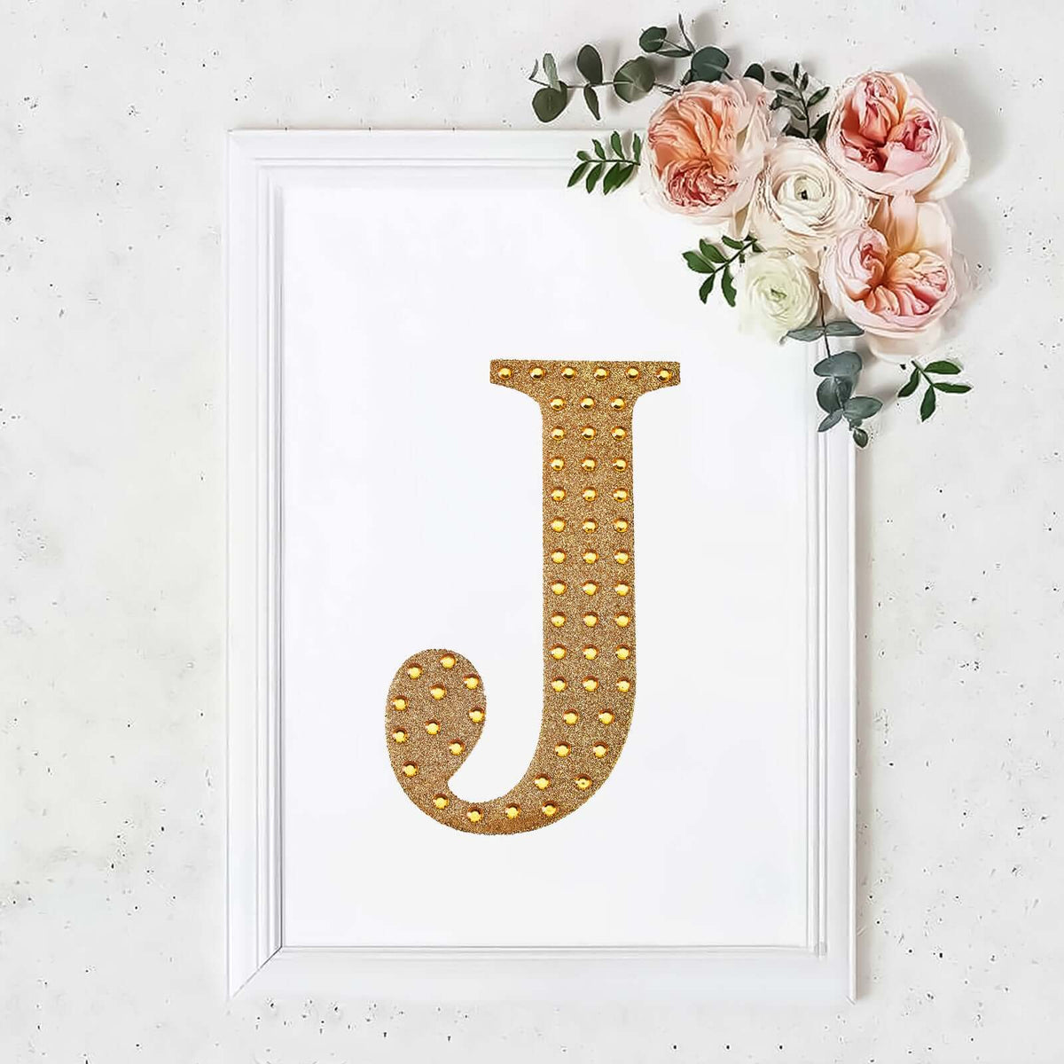 Decorative Rhinestone Alphabet "J" Letter Stickers, Glitter Adhesive Craft Letters Gold DIY Sparkle Embellishments 8"