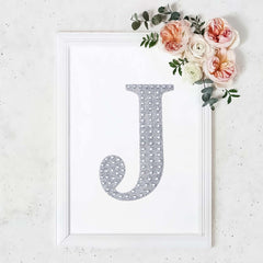 Decorative Rhinestone Alphabet "J" Letter Stickers, Glitter Adhesive Craft Letters Silver DIY Sparkle Embellishments 8"